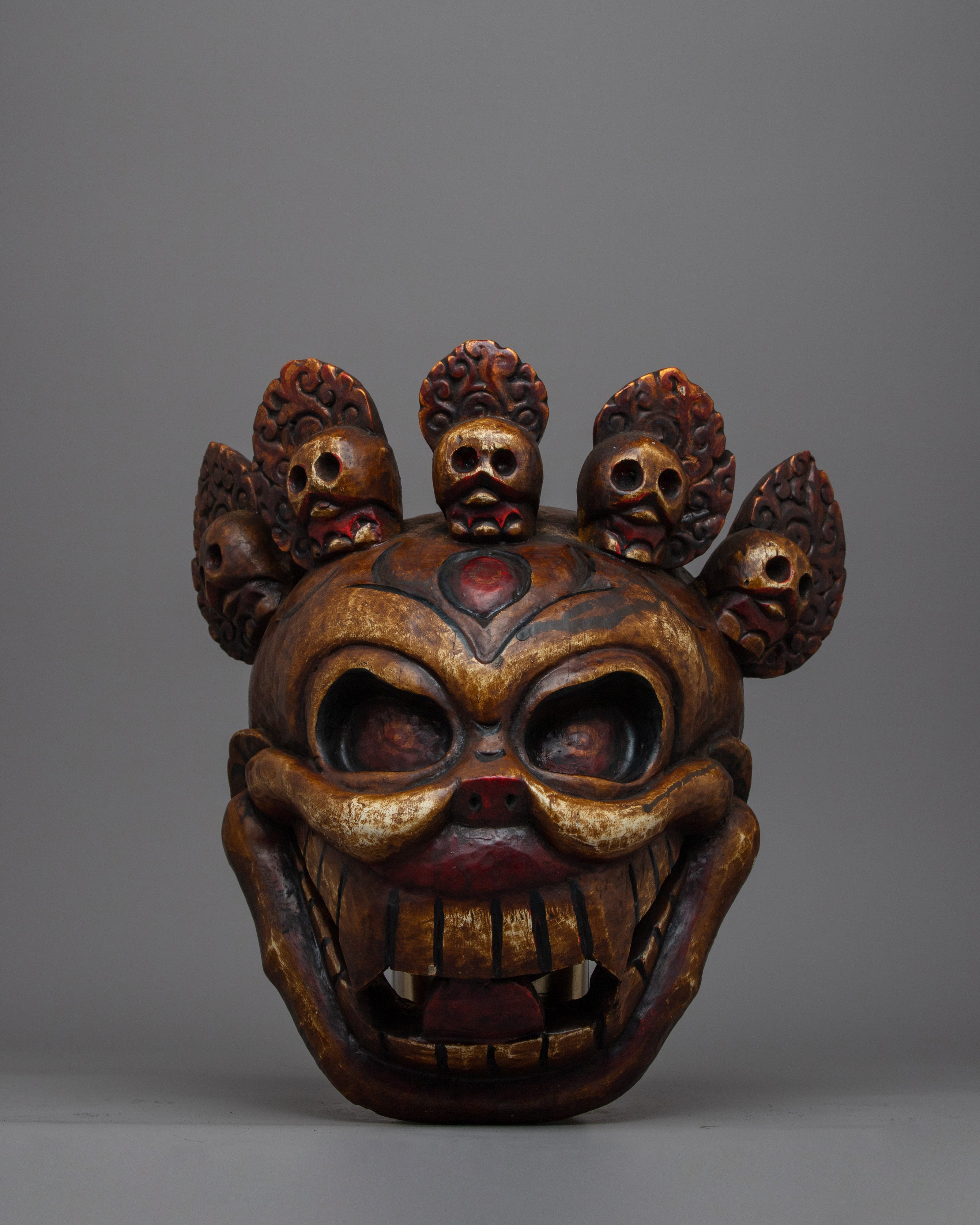 Fierce Face Mask With Skull Wall Hanging | Unique Handcrafted Buddhist Artwork