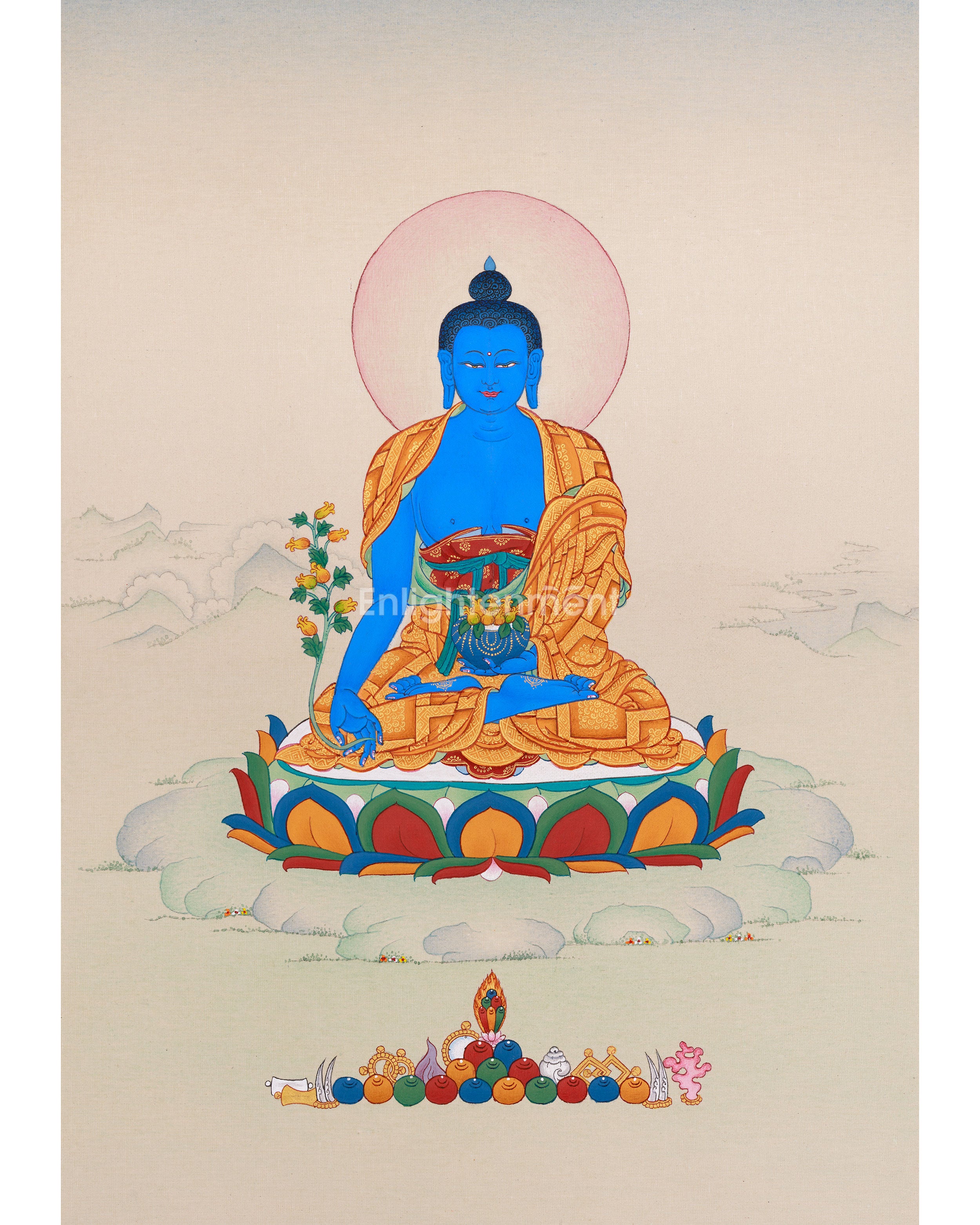 Medicine Buddha: Vibrant Painting of Healing Buddha
