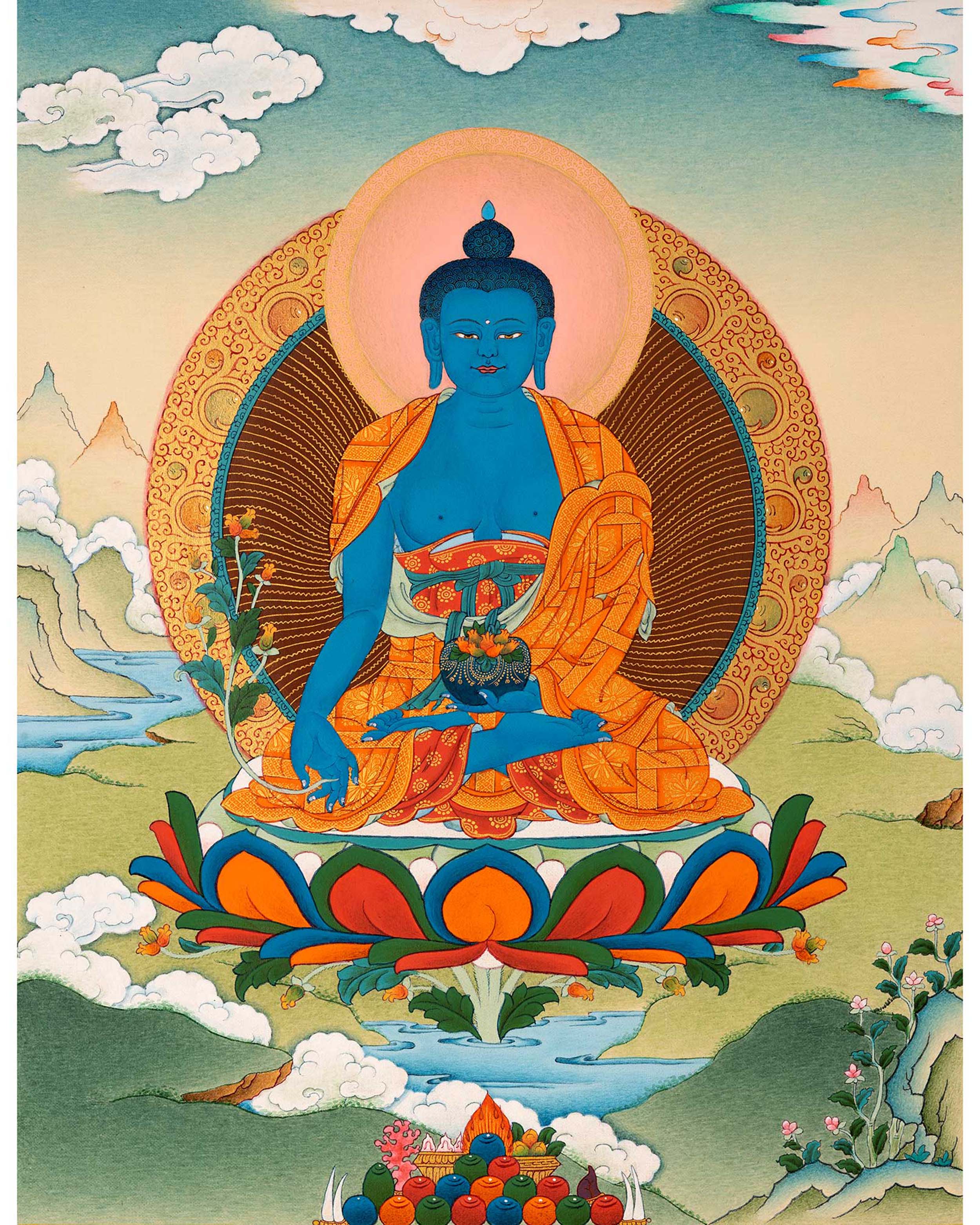 Healing Buddha Thangka | Traditionally Painted Medicine Buddha Art