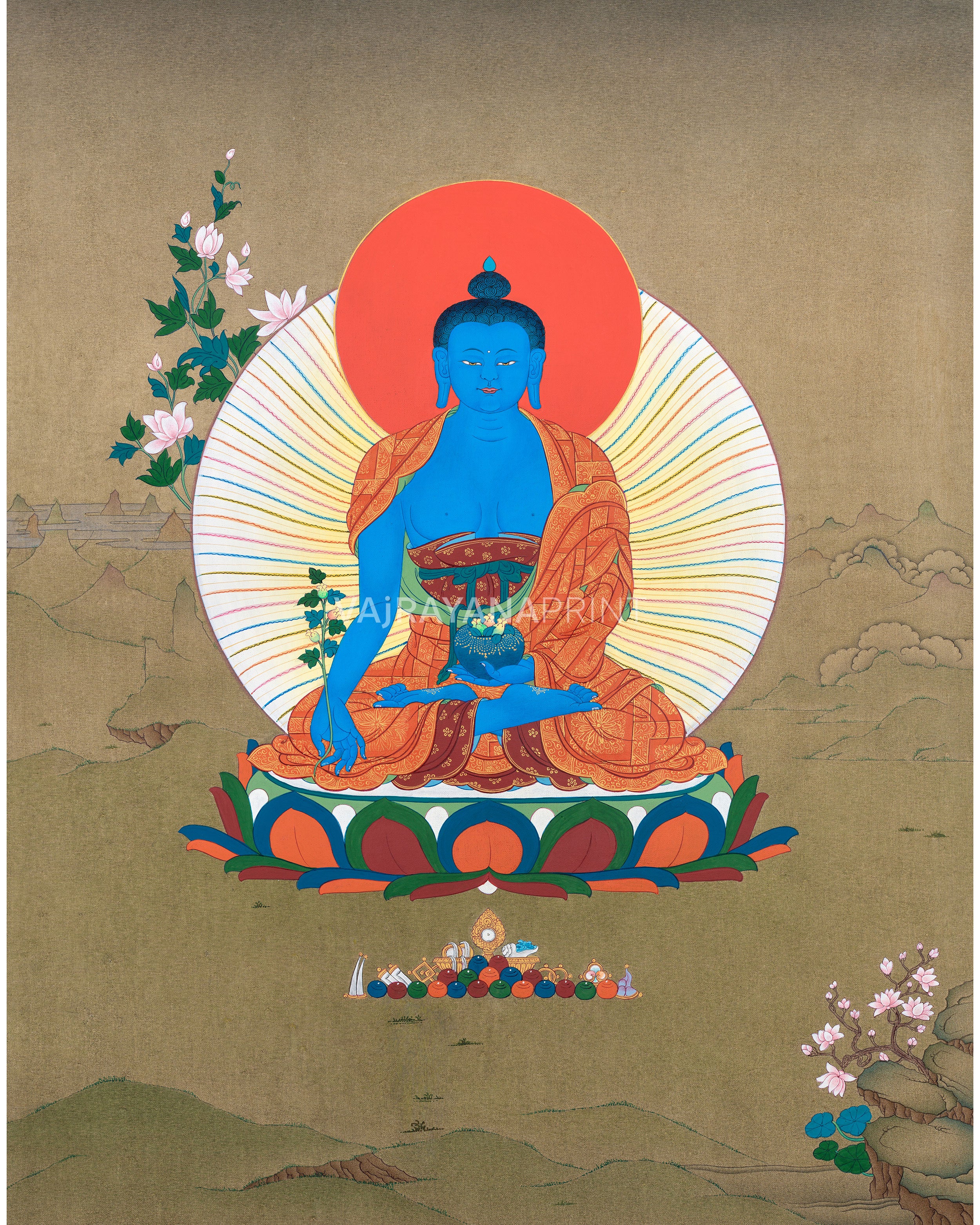 Buddha Medicine Thangka Print | Bhaisajyaguru Artwork