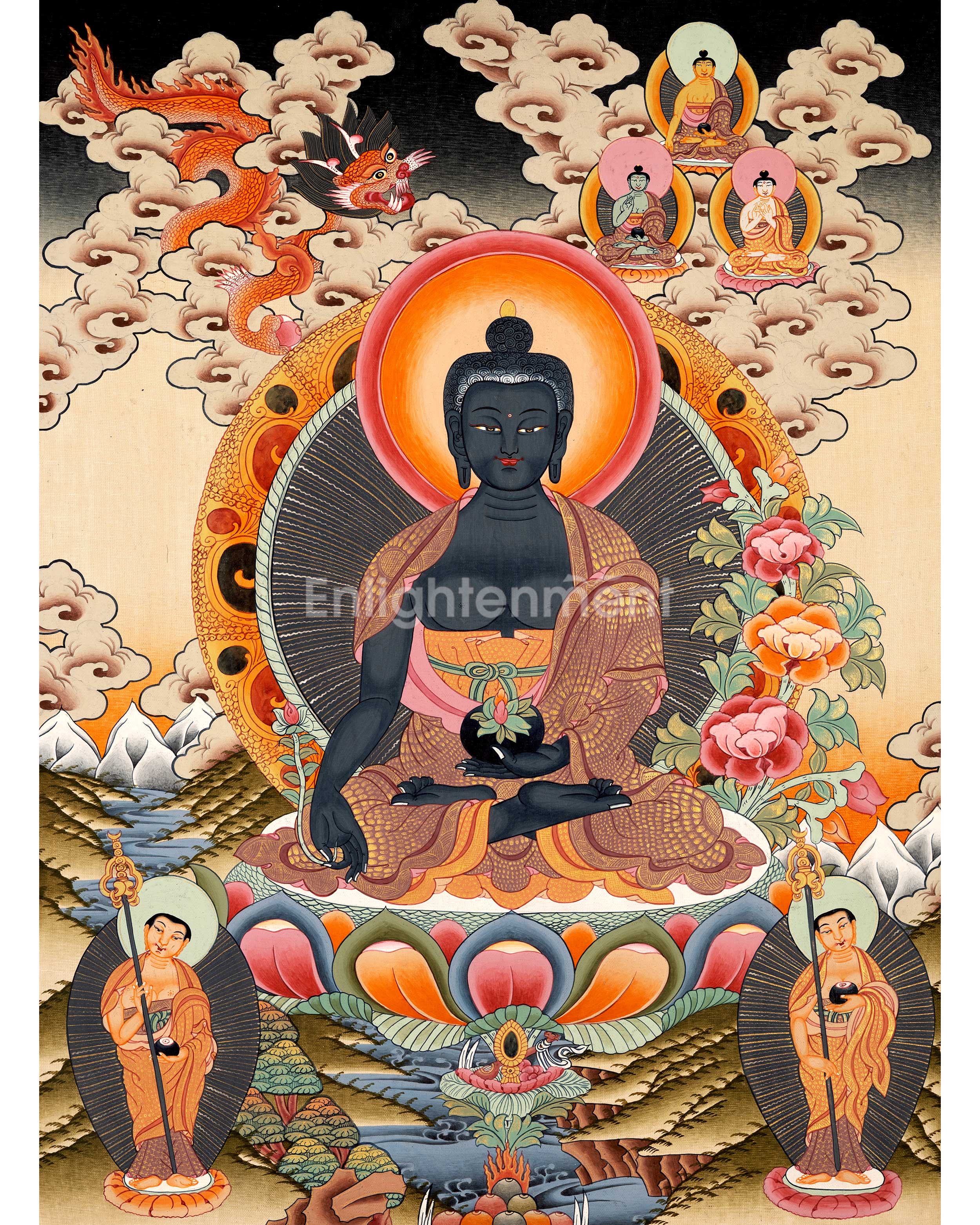 Medicine Buddha Originally Hand-Painted On Cotton Canvas