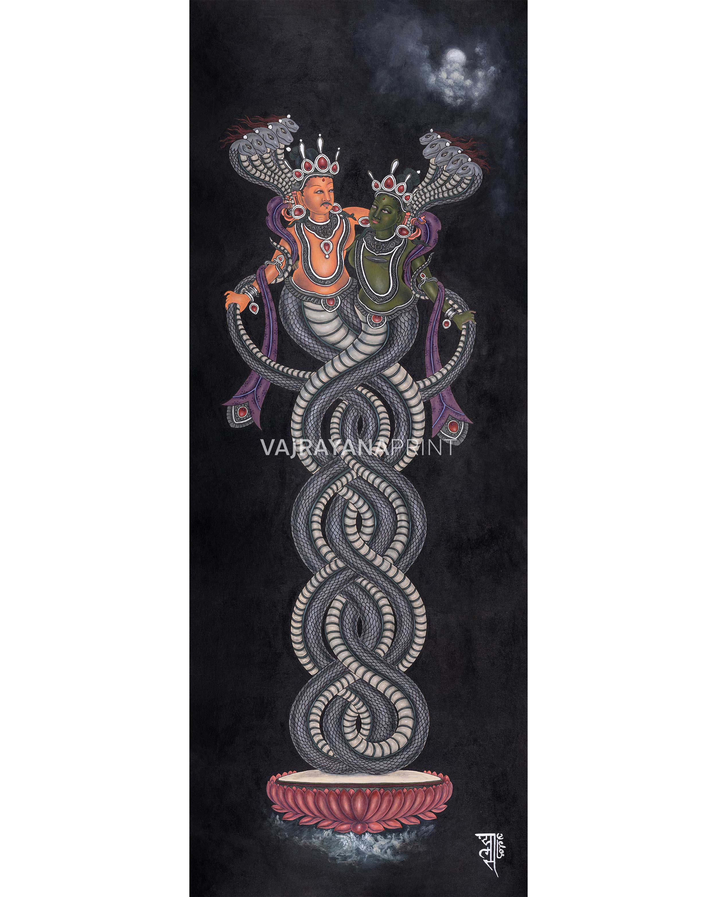 Naga Raja and Naga Rani Thangka Print