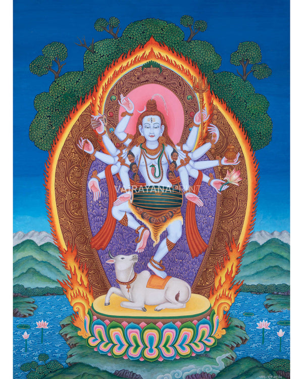 Dancing Divinity: Nataraja Shiva Thangka Print