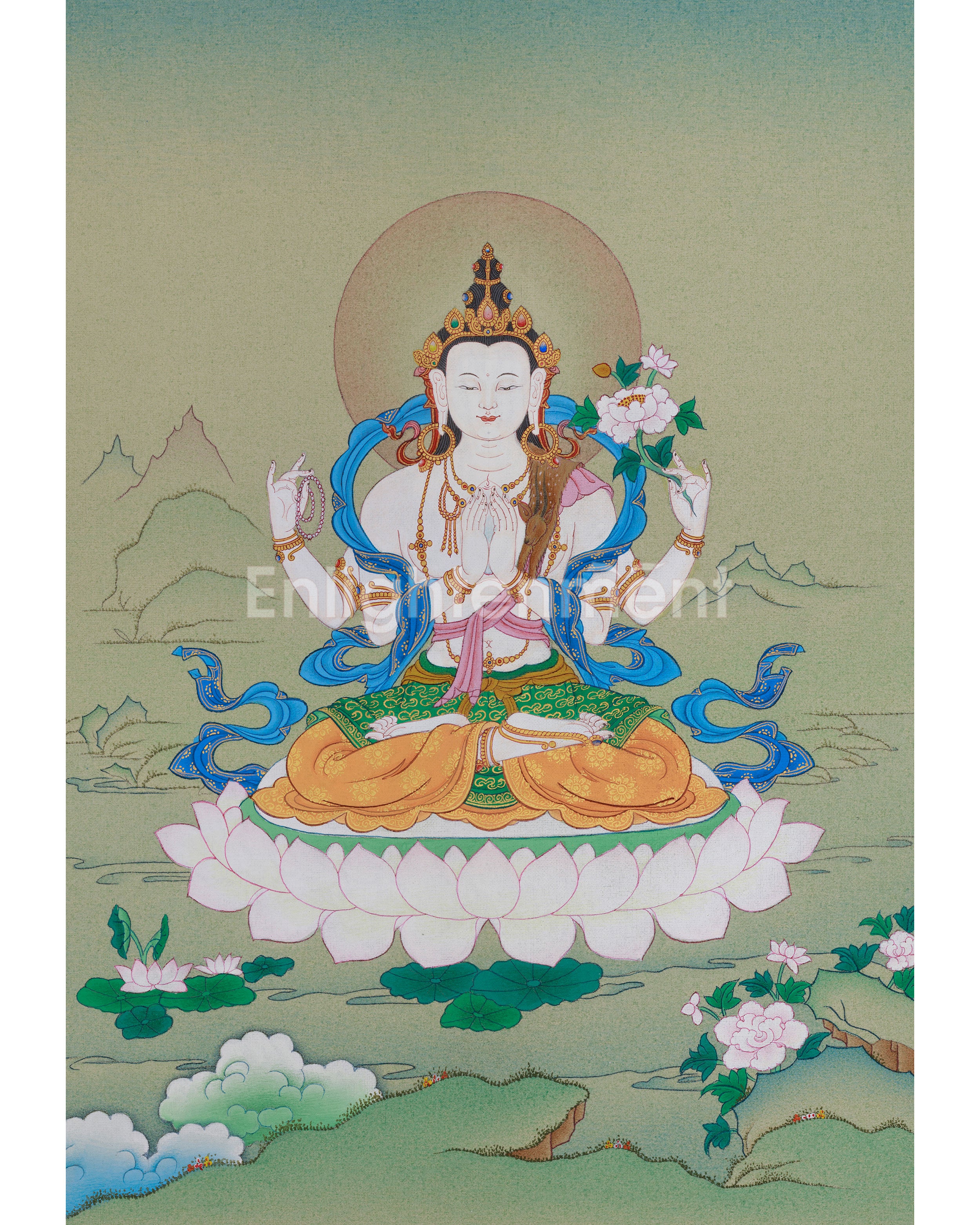 Peaceful Thangka of Chenrezig