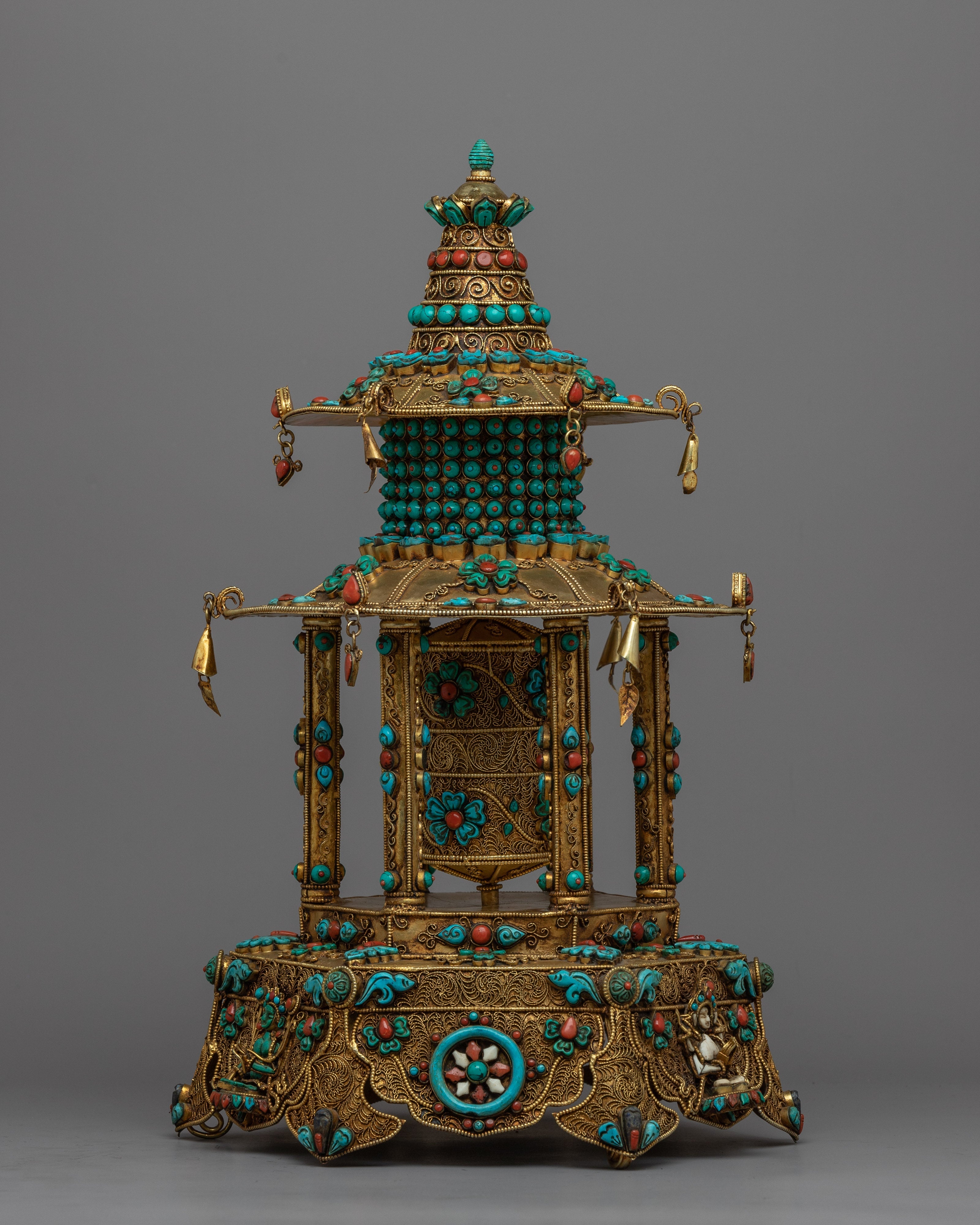 Meditative Turquoise & Coral Prayer Wheel