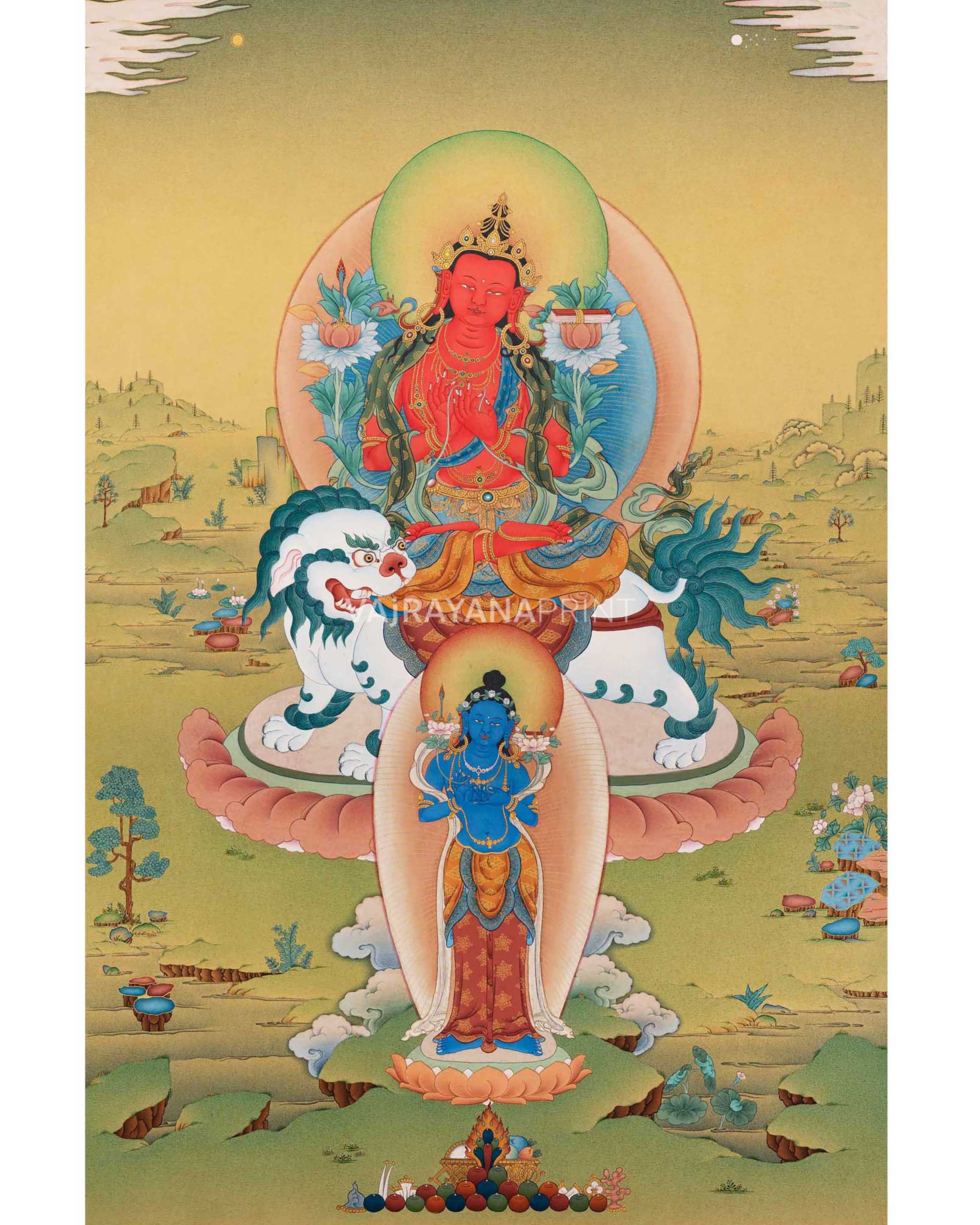 Red Manjushri Thangka | High Quality Giclee Canvas Print | Bodhisattva  Manjushree