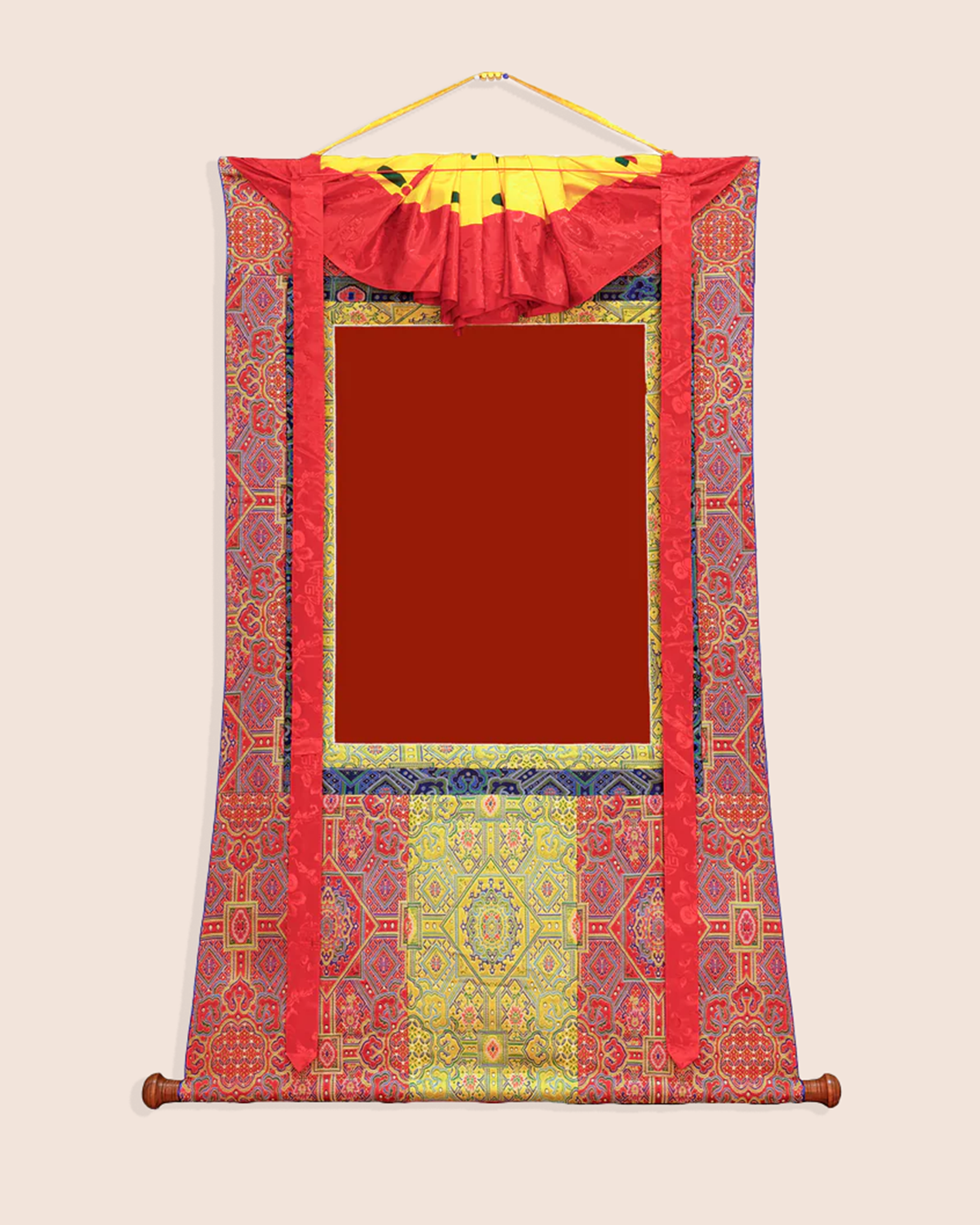 Red and Gold Silk Brocade For Thangka
