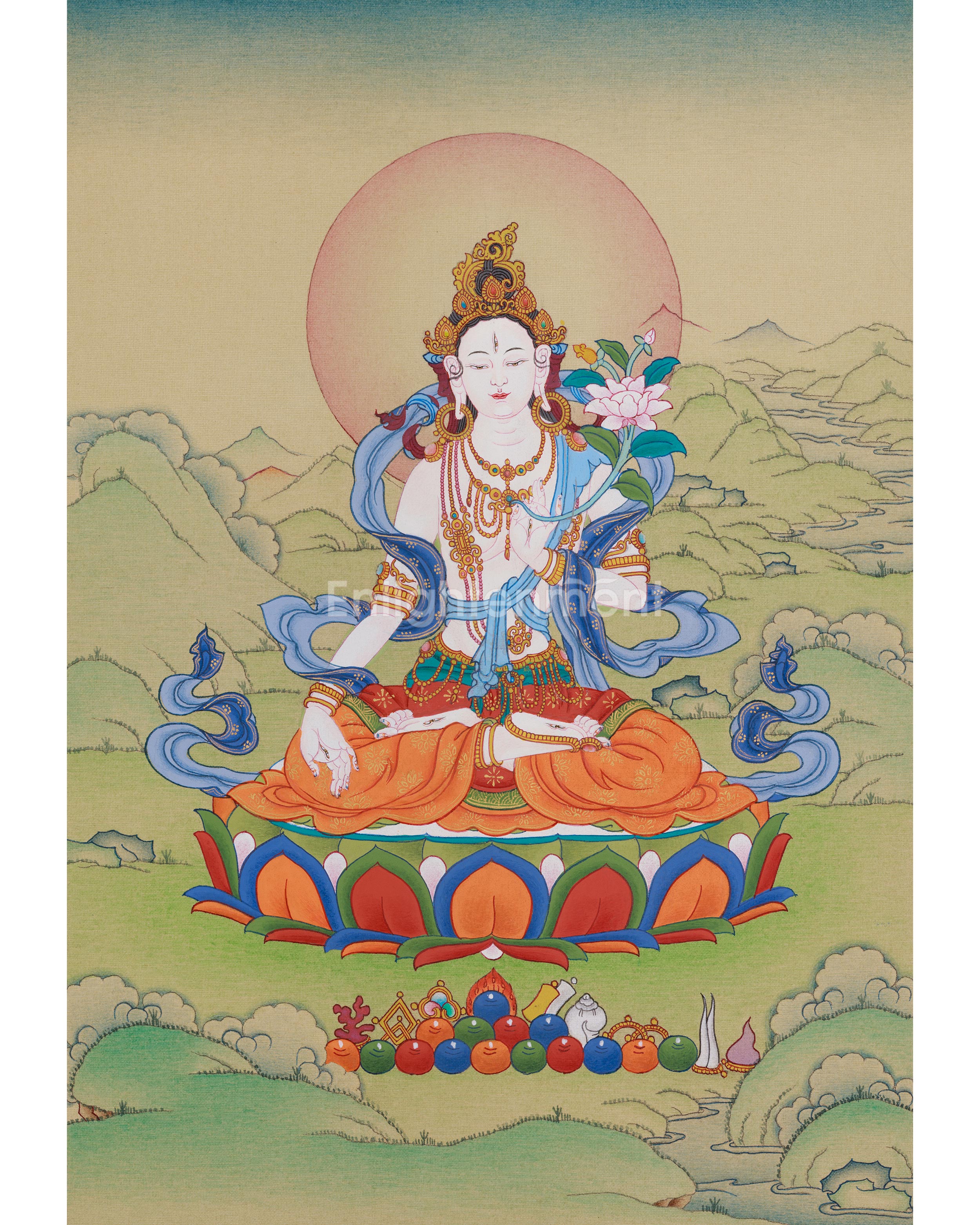 Religious Thangka Of White Tara