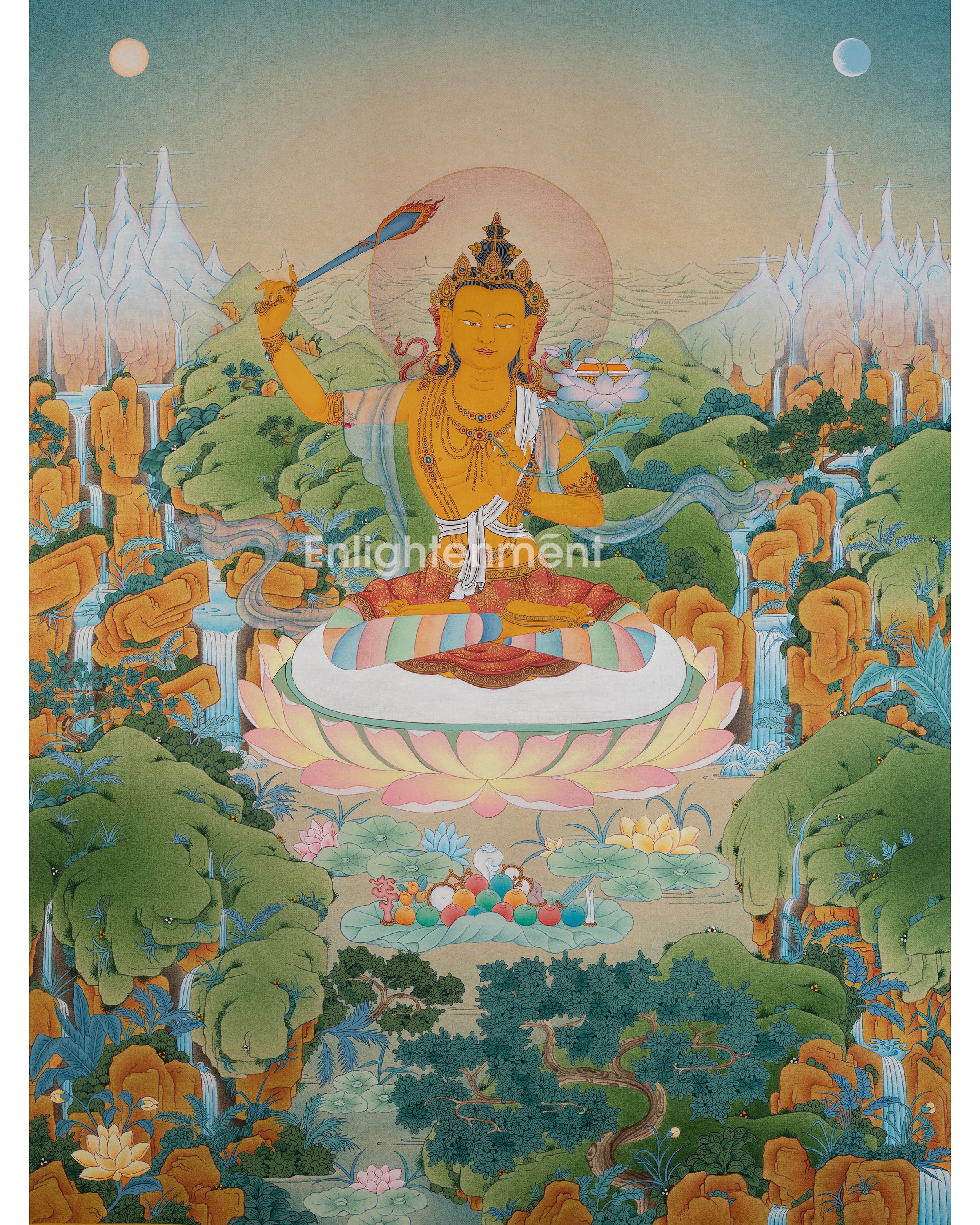 Original Manjushri Bodhisattva Thangka | Buddhist Artwork on Cotton Canvas
