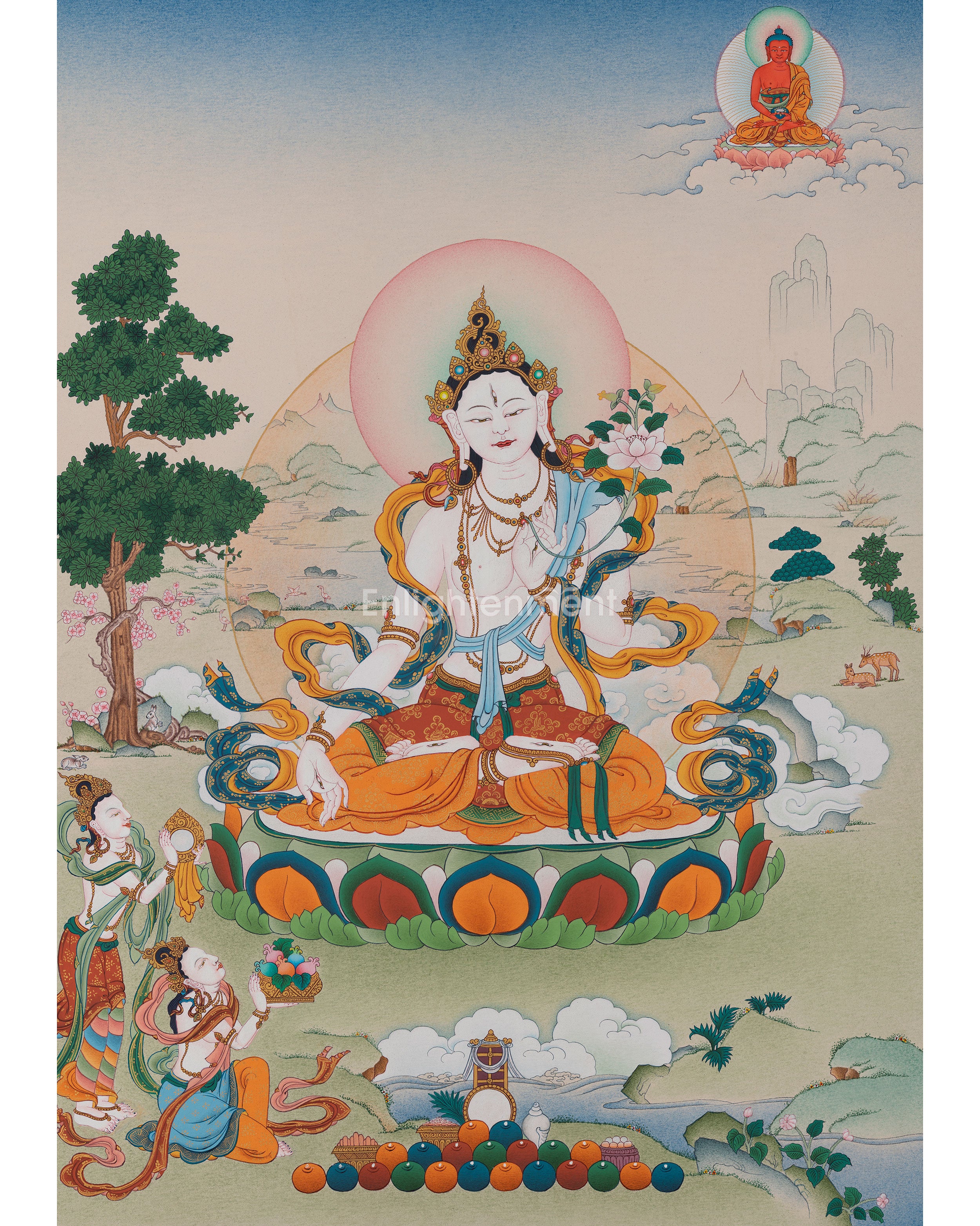 White Tara With Amitabha Buddha Painting | Bodhisattva Art Of Long Life