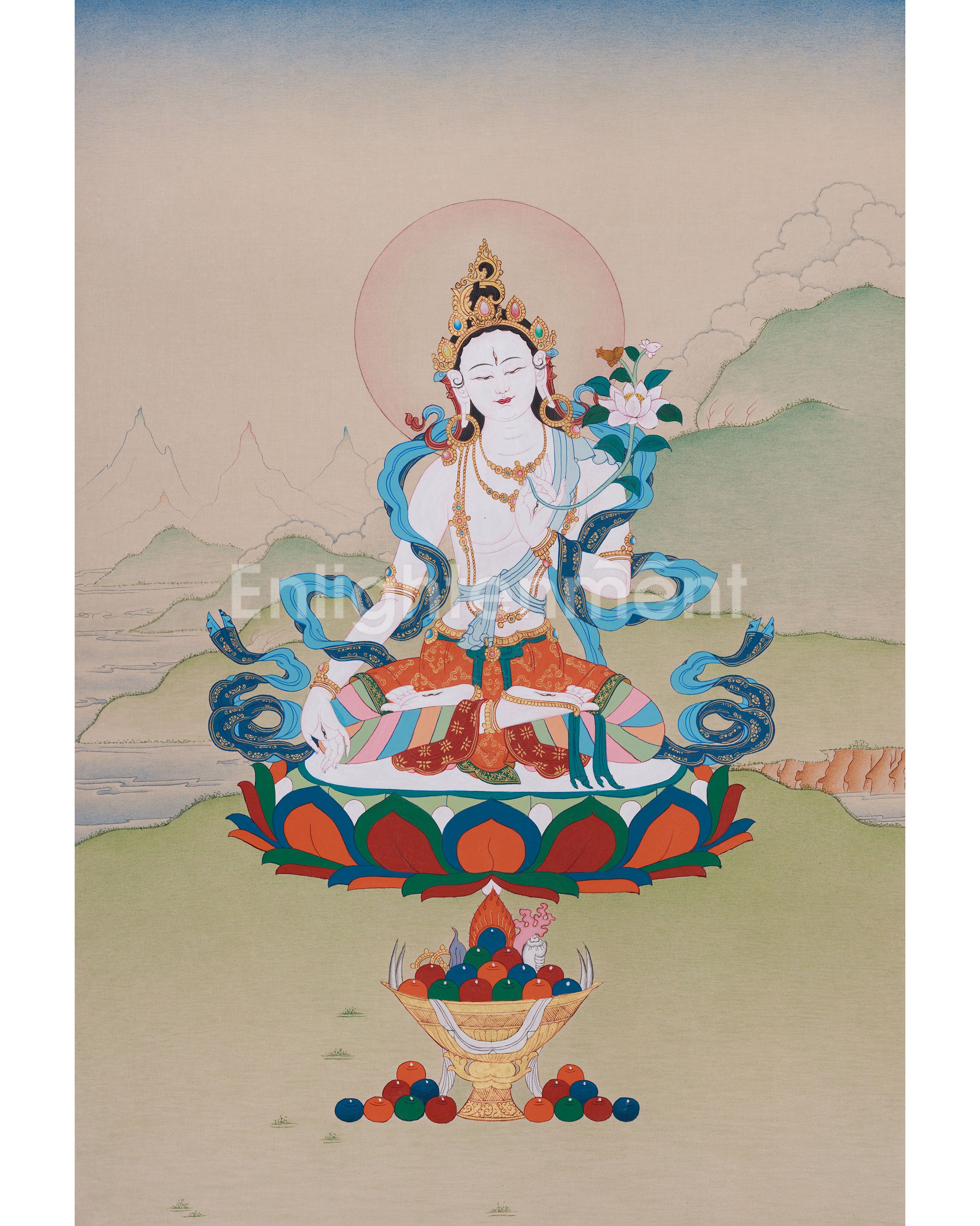 Female Deity White Tara Thangka | For Healing and Protection