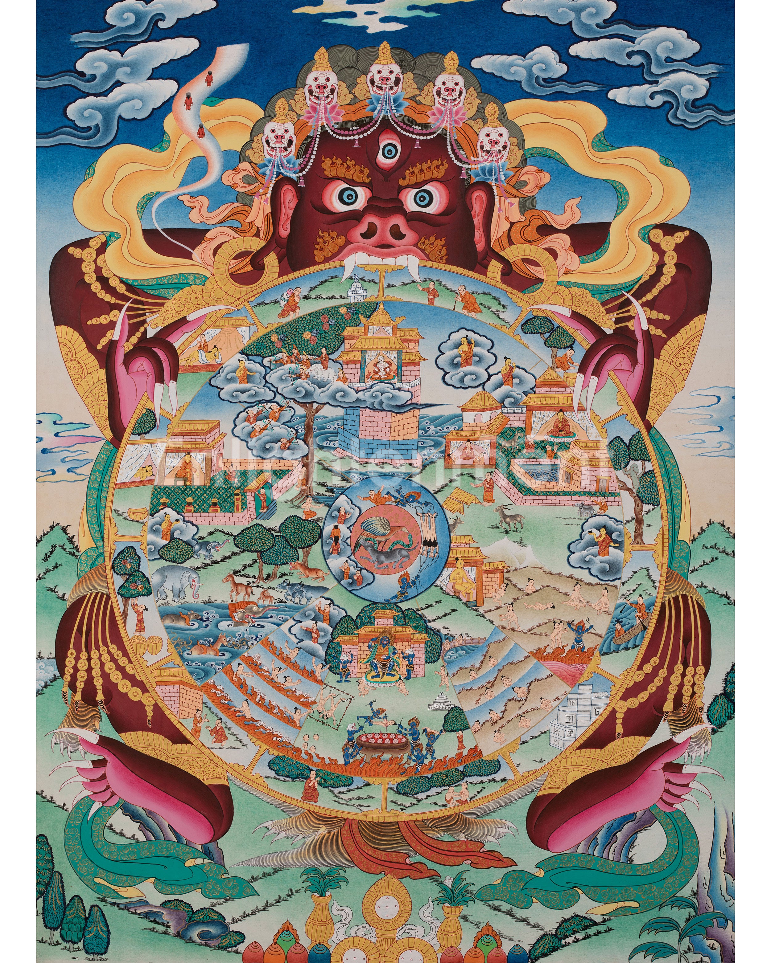 Sacred Wheel of Life Thangka | Tibetan Bhavachakra Painting