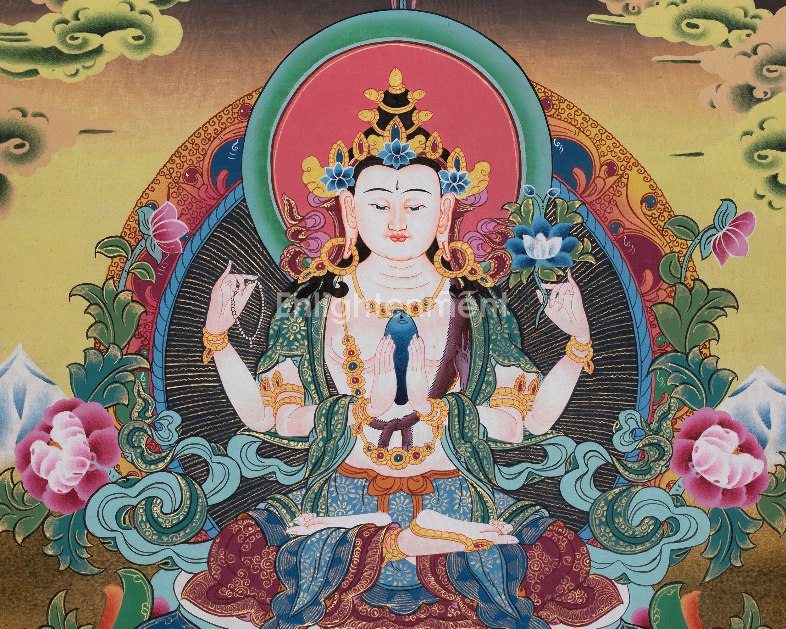 Four-Armed Chenrezig Painting | Tibetan Deity of Infinite Mercy and Loving-Kindness