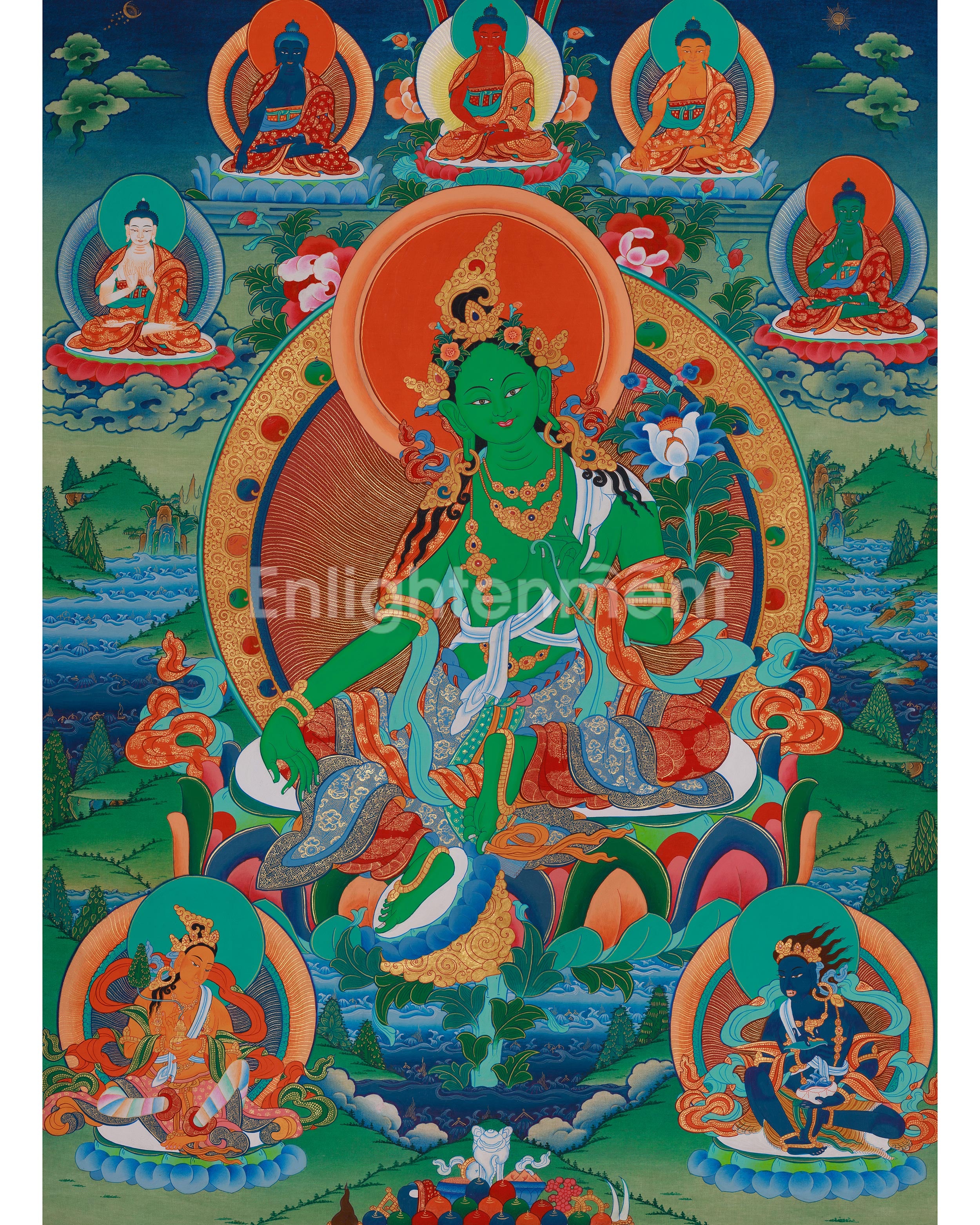Sacred Goddess Green Tara Thangka