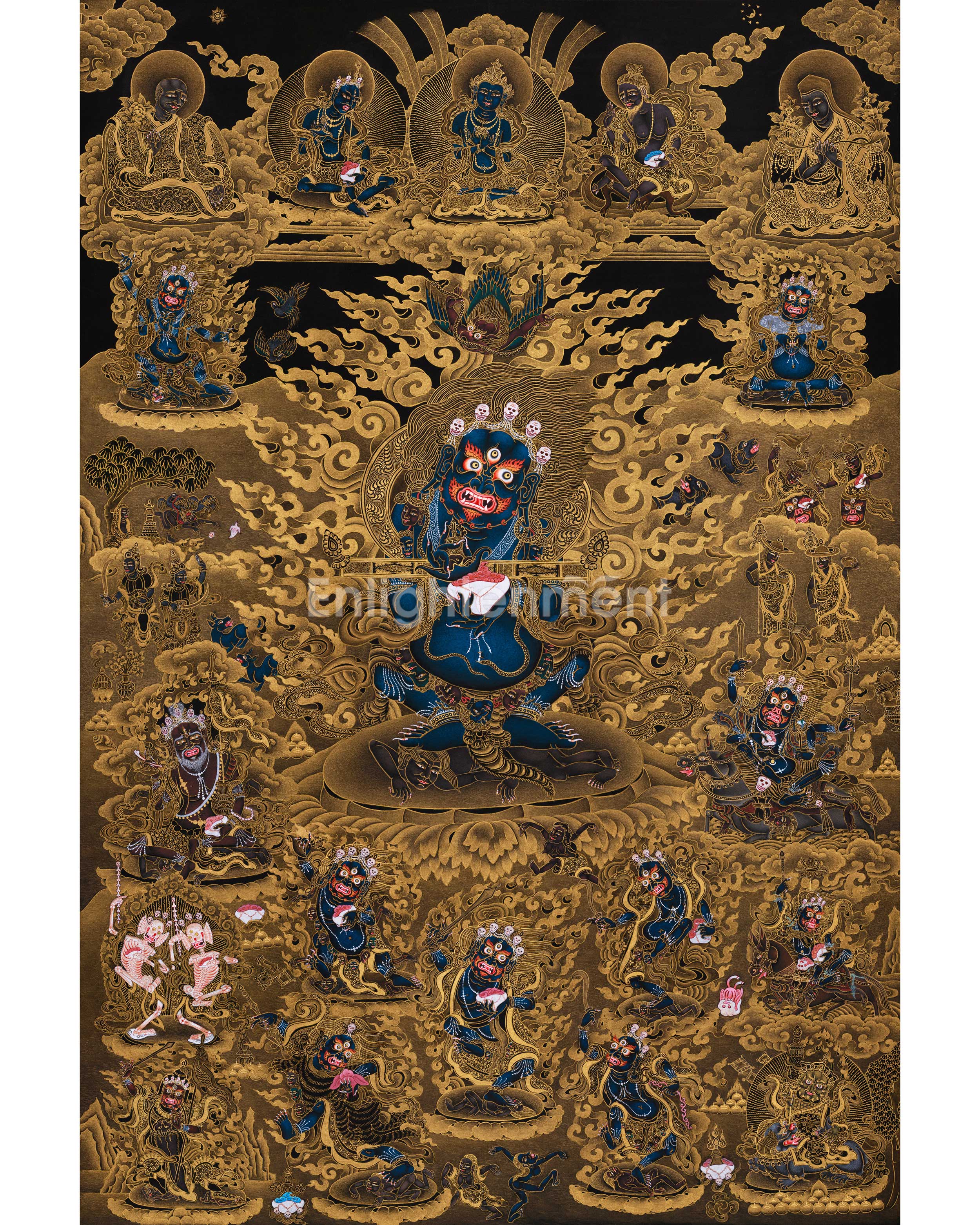 Sakya Mahakala with Retinue, Gold Thangka