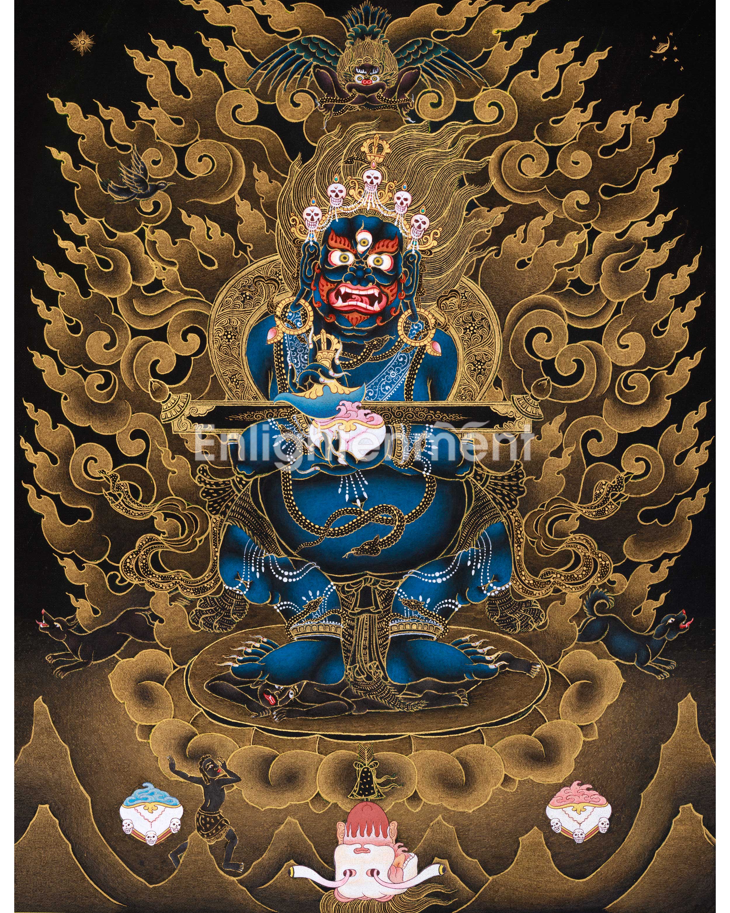 Handpainted Sakya Mahakala Thangka in 24K Gold