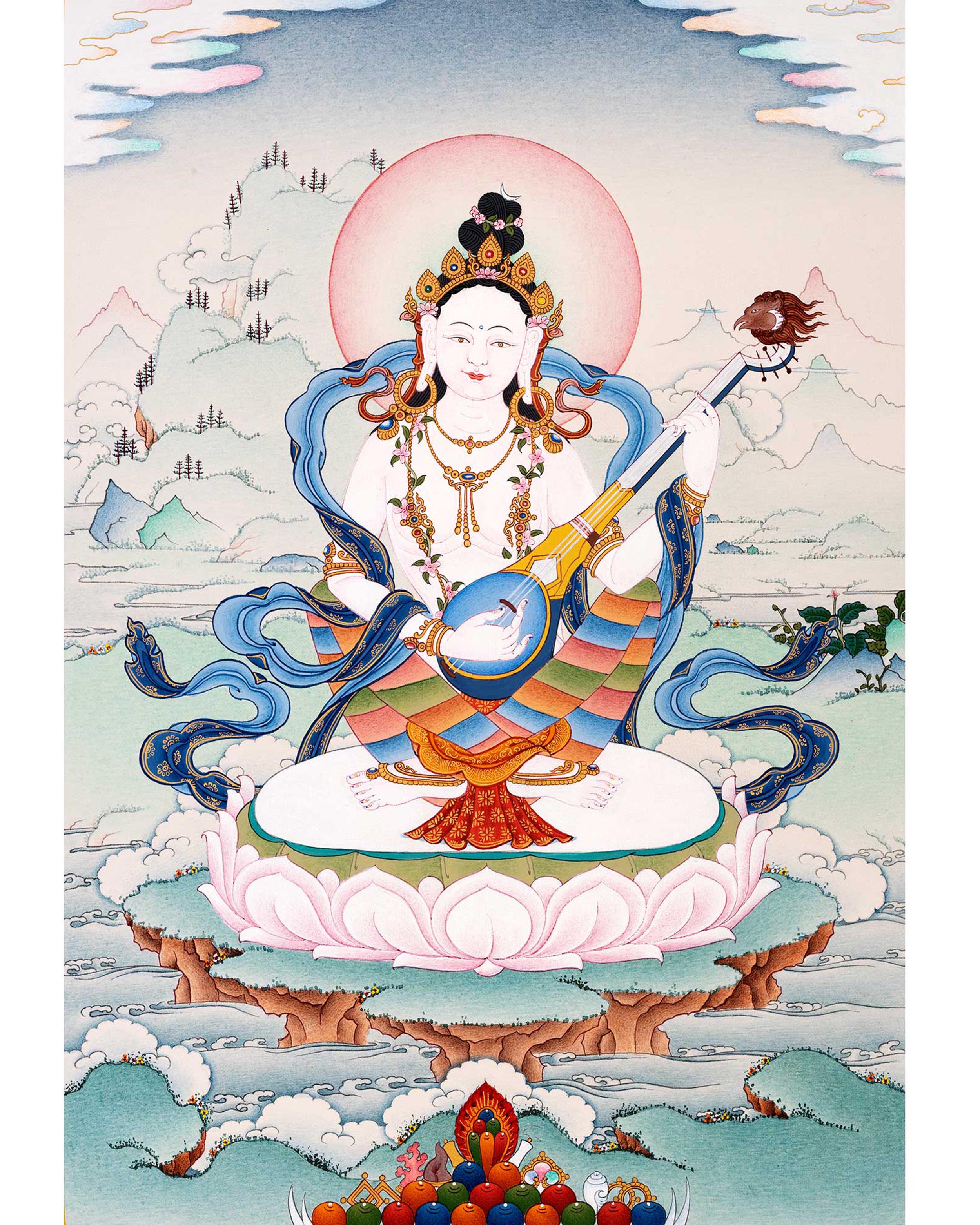 Mother Saraswati Thangka, Tibetan Art of Dakini
