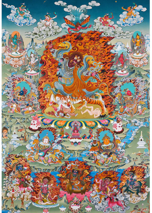 Dorje Drollo Thangka Print | With Golden Brocade
