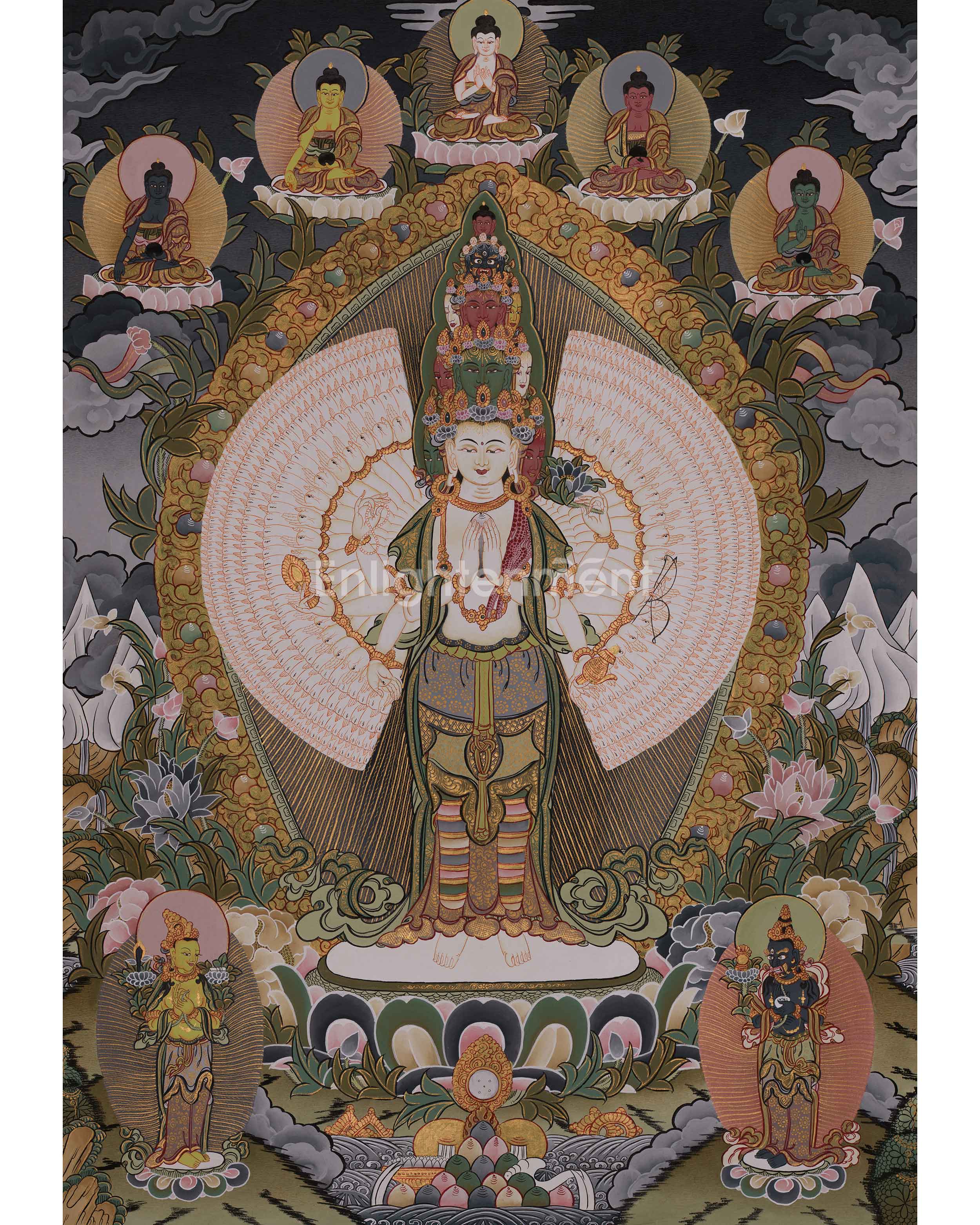Spiritual Thangka Of 1000 Armed Chenrezig