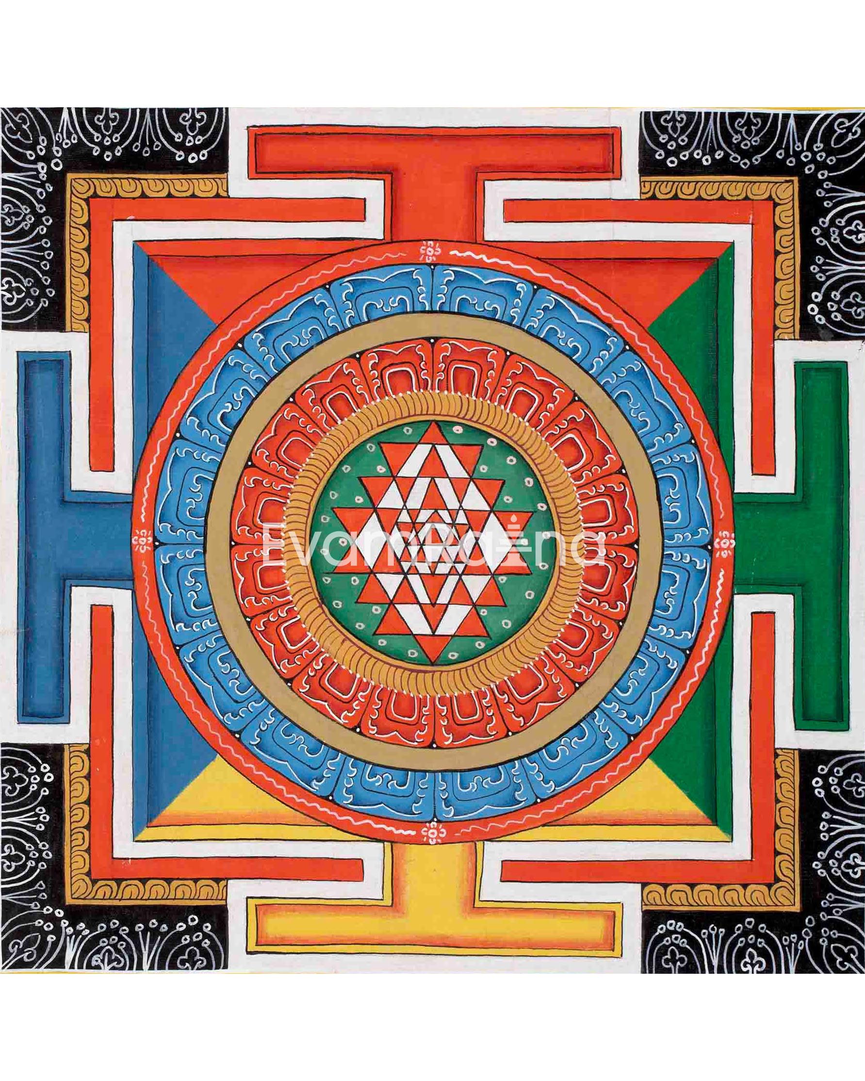 Sri Yantra Mandala | Original Hand Painted Thangka | Mandala Wall Tapestry