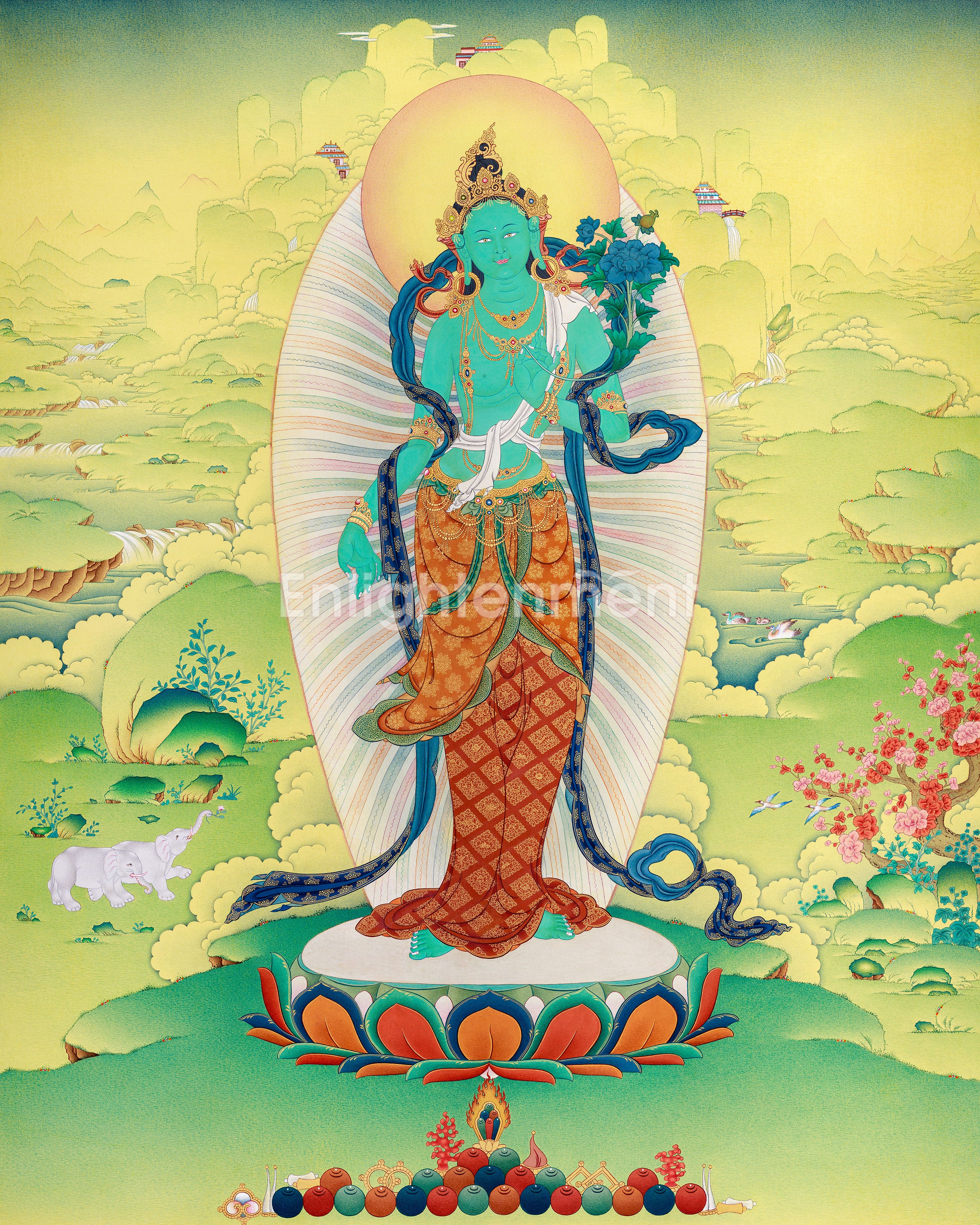 Extra-ordinary Green Tara Thangka: Large Canvas Art
