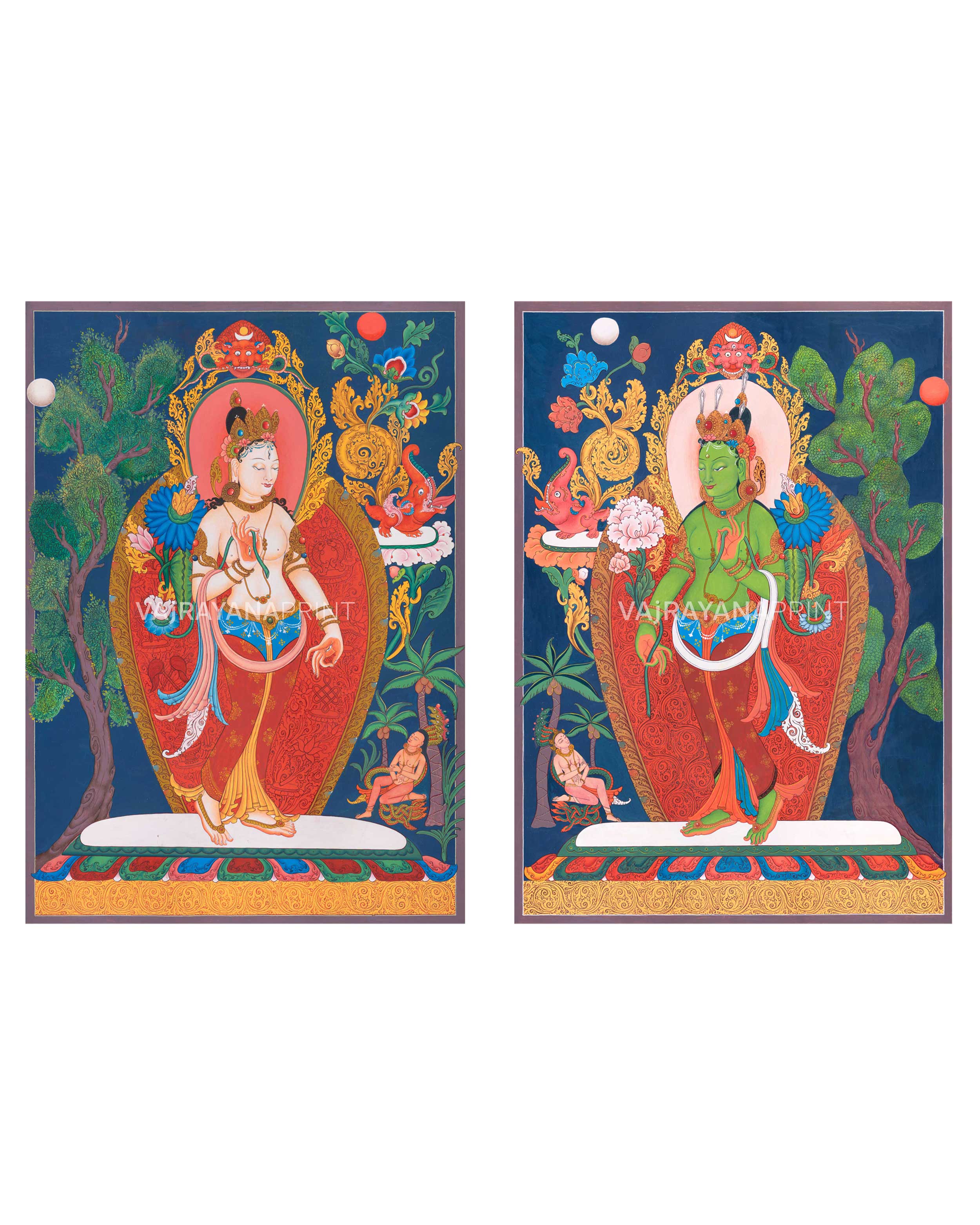 White Tara and Green Tara Set : Standing Tara Prints