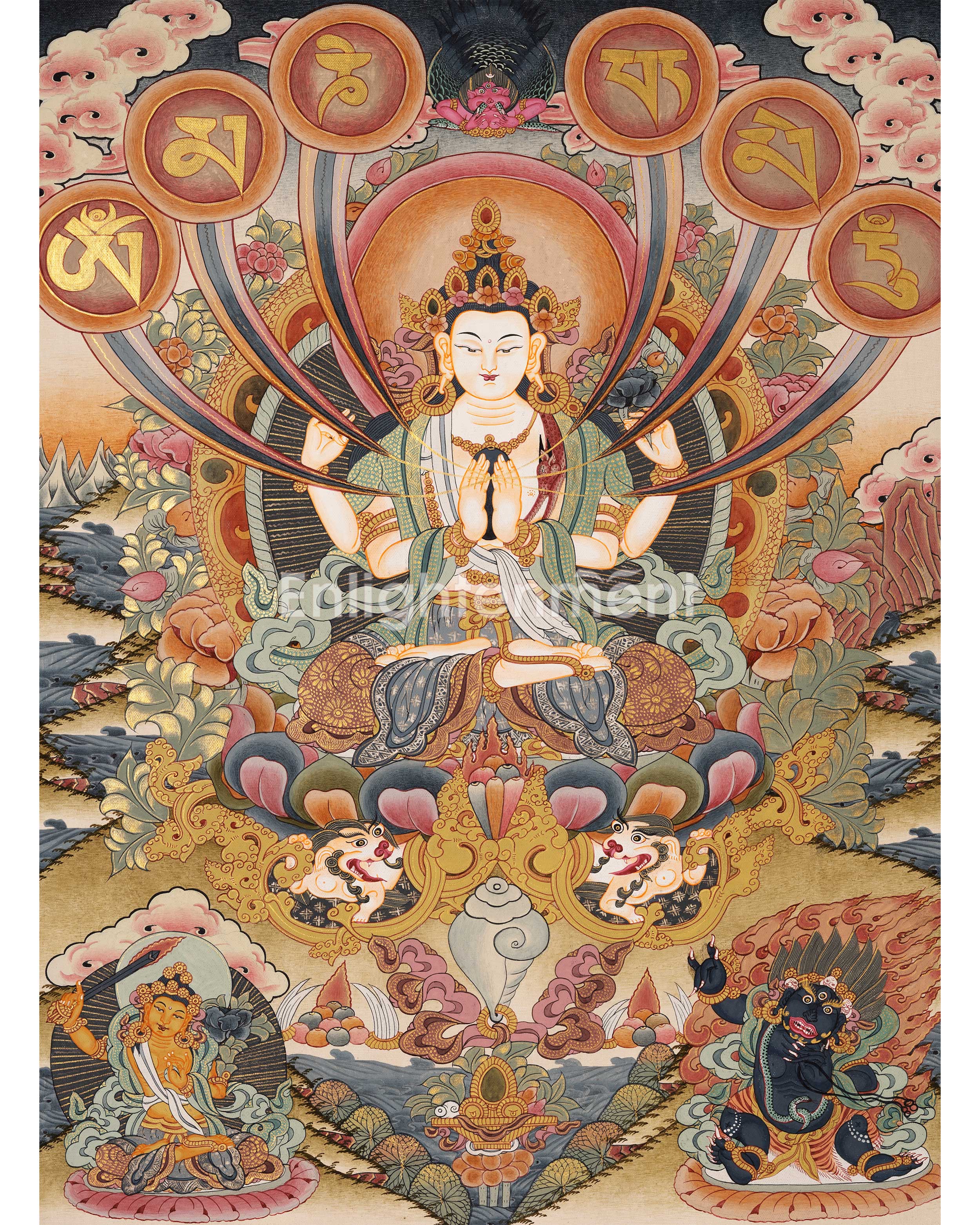 Thangka of Avalokiteshvara with Mantra