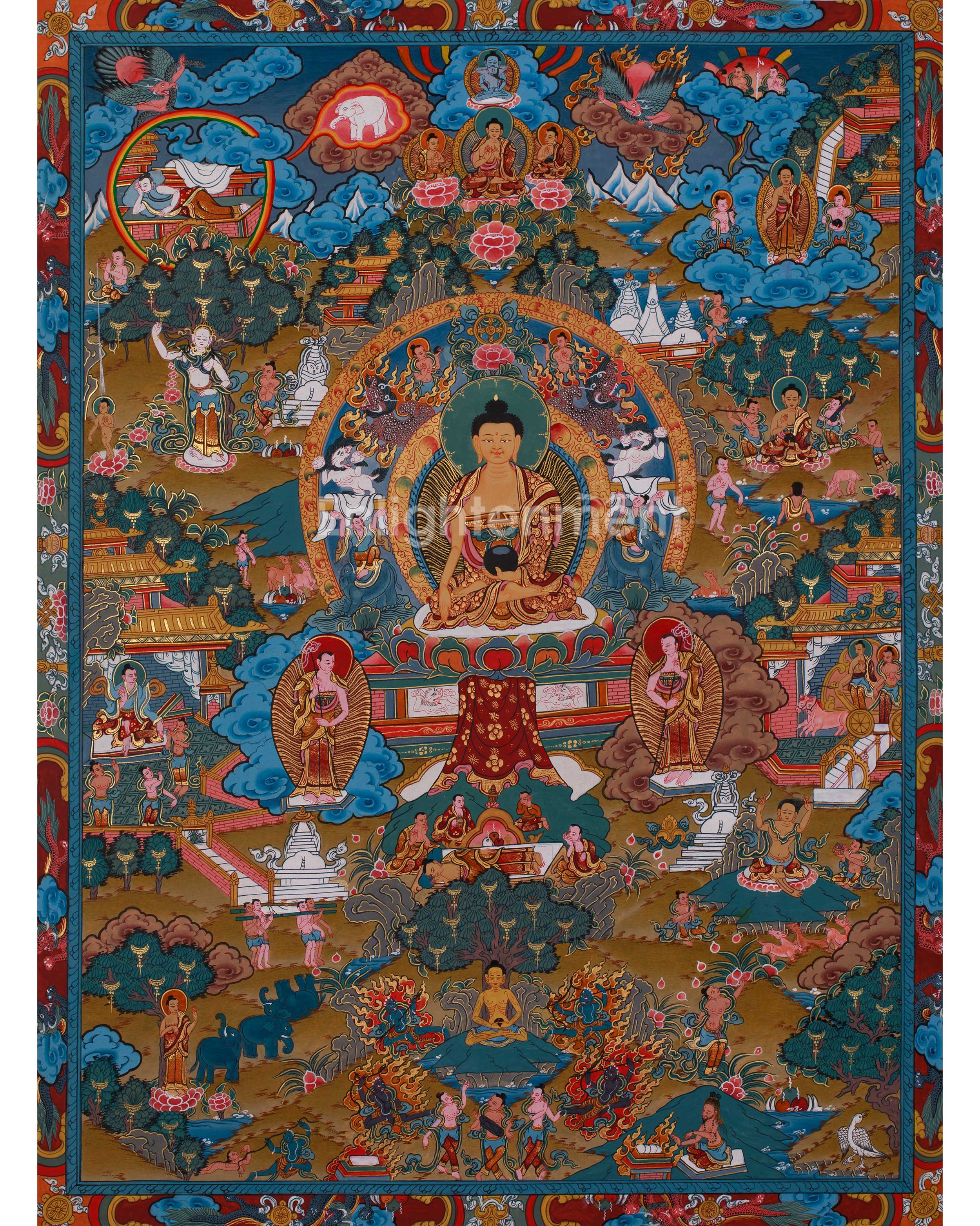 Tibetan Thangka of Buddha Life History