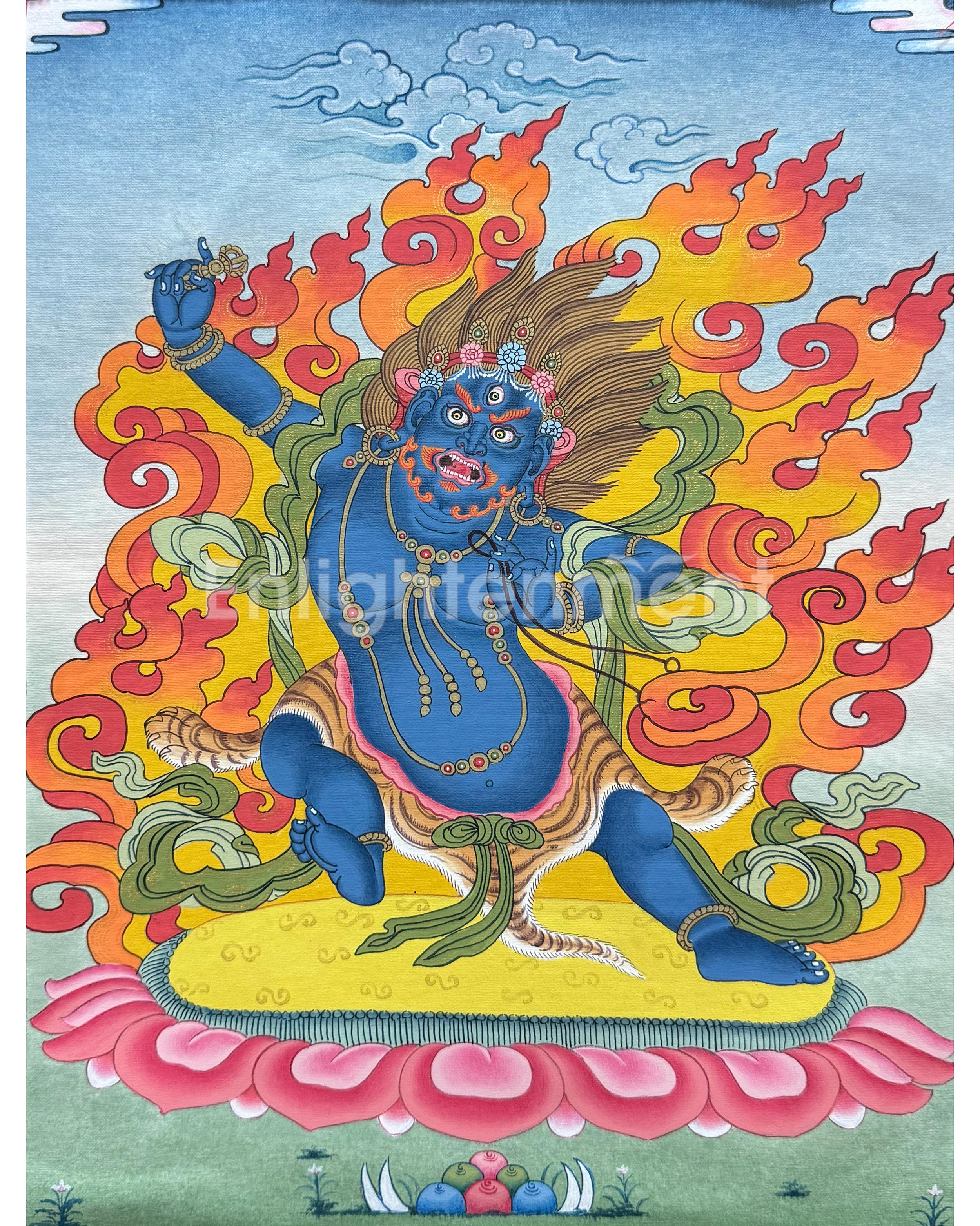 Tibetan Vajrapani Thangka With Brocade