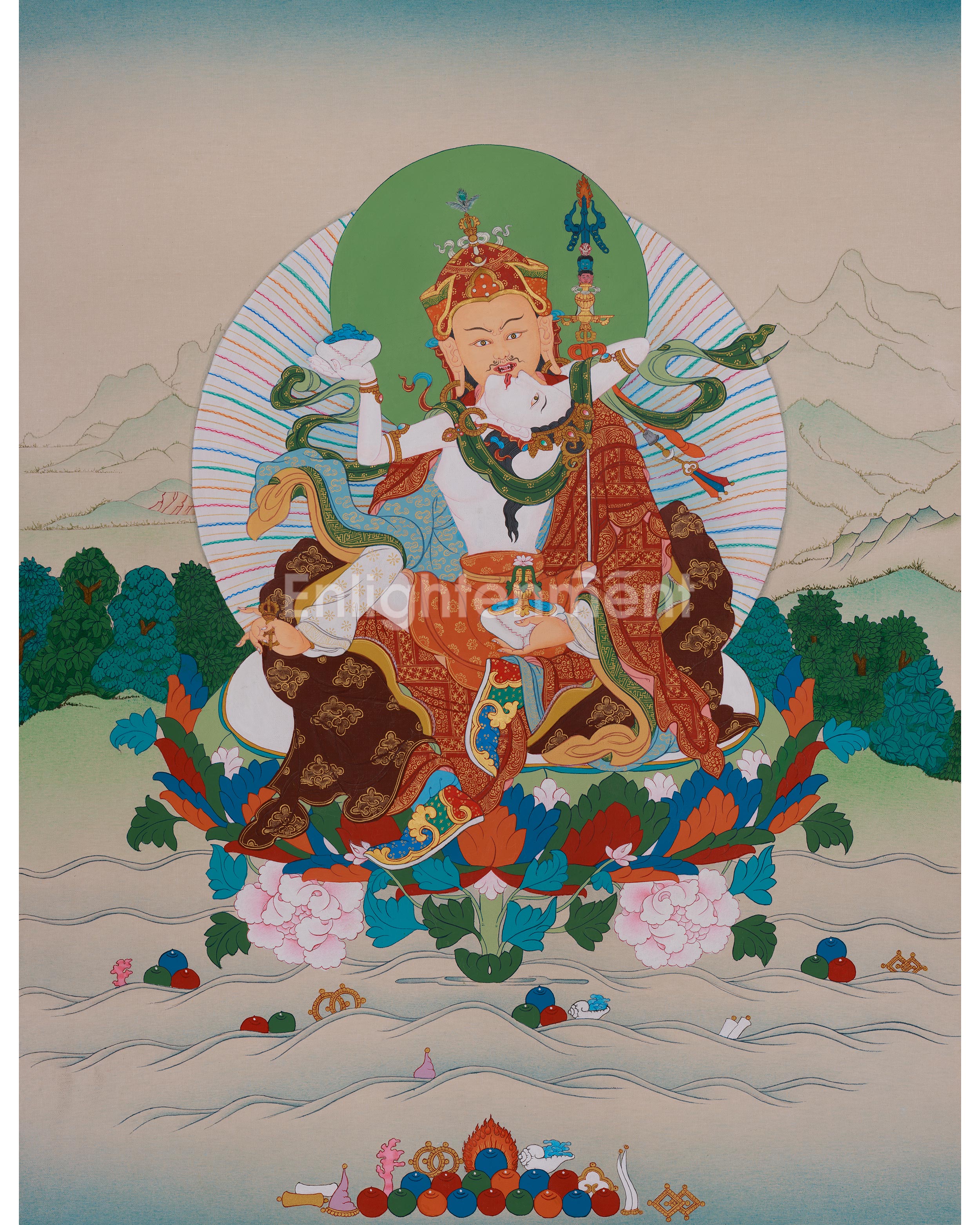 Traditional Guru Rinpoche with Consort Thangka