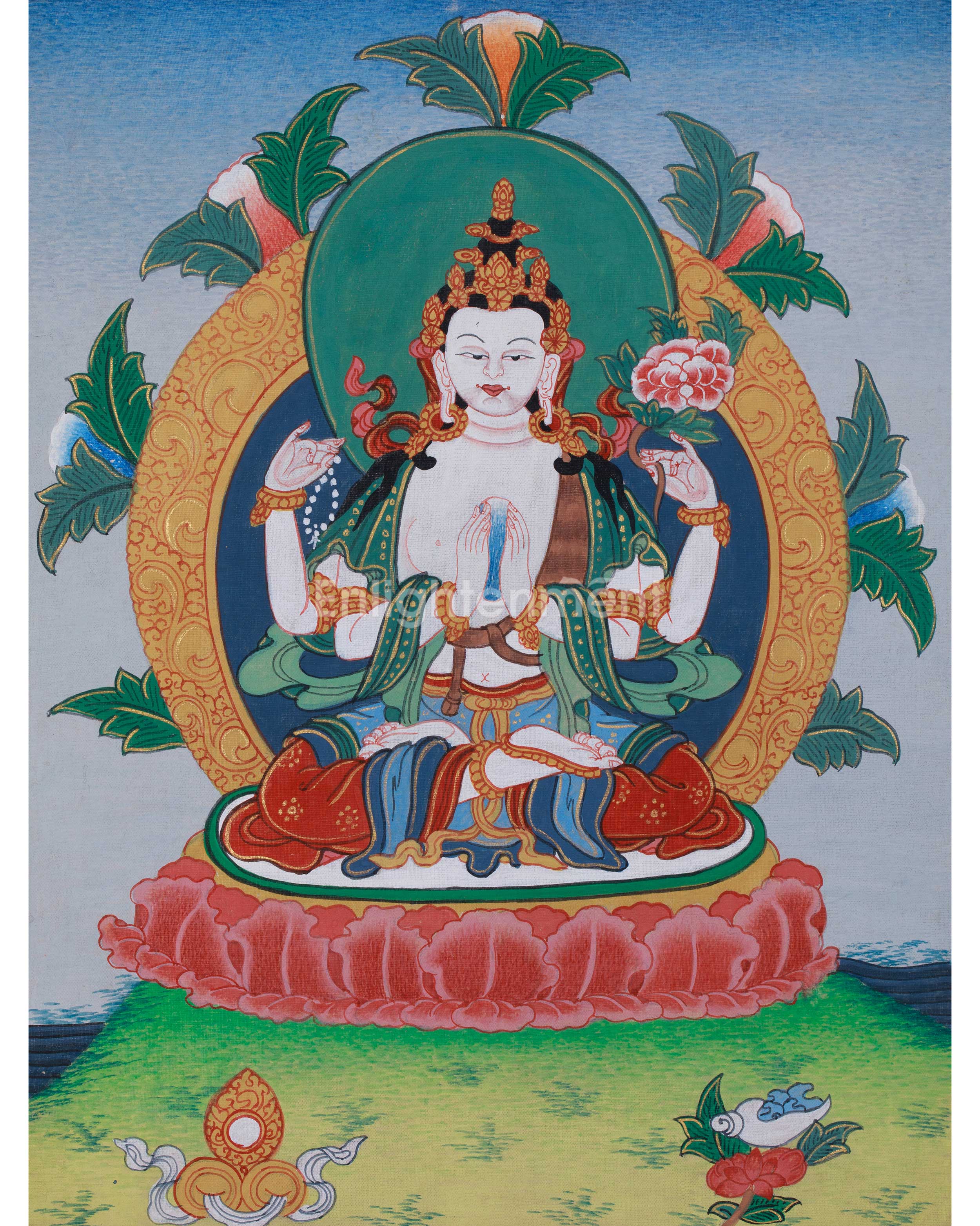 Traditional Hand Painted Chenrezig Thangka Painting