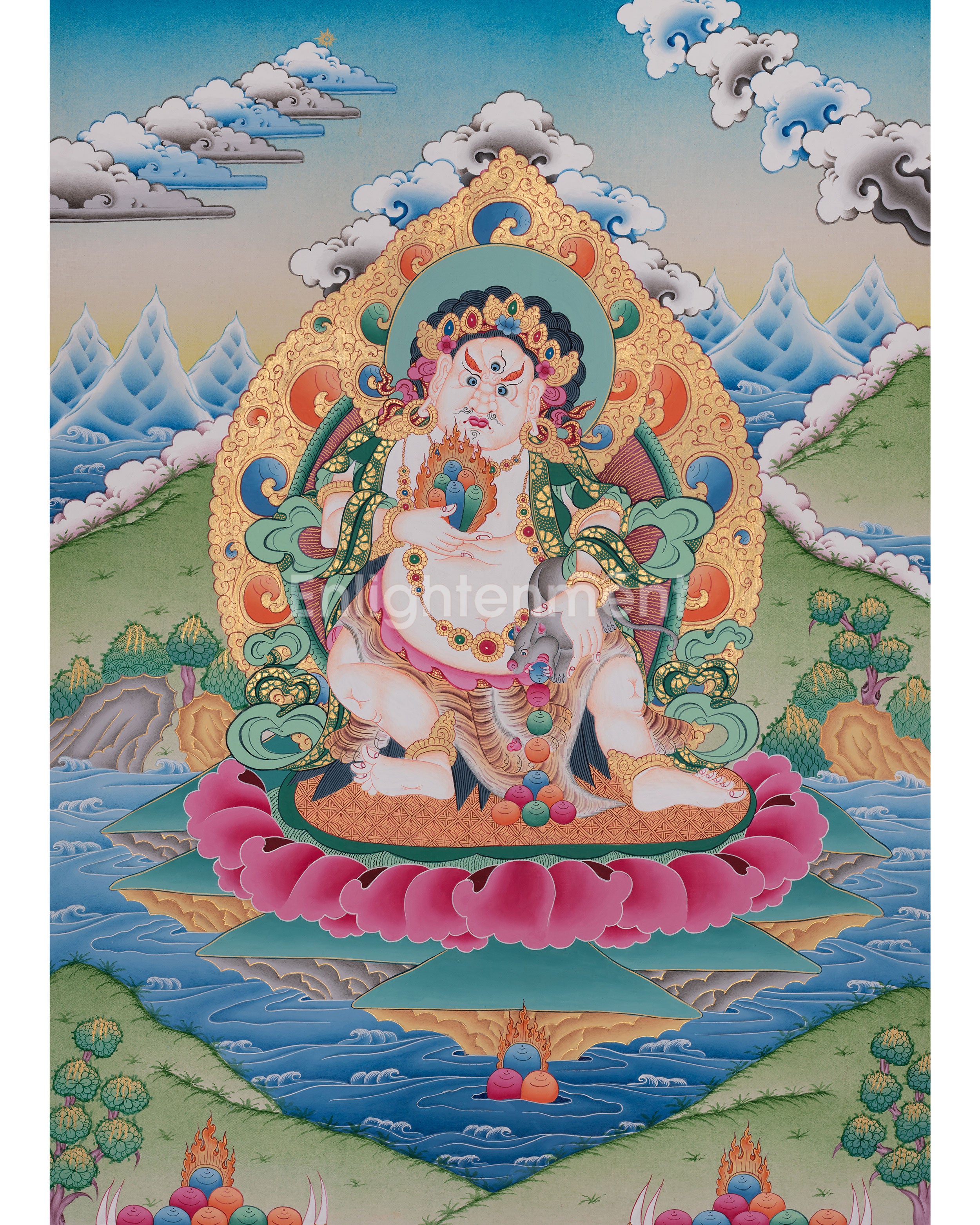 Traditional Thangka of White Dzambhala