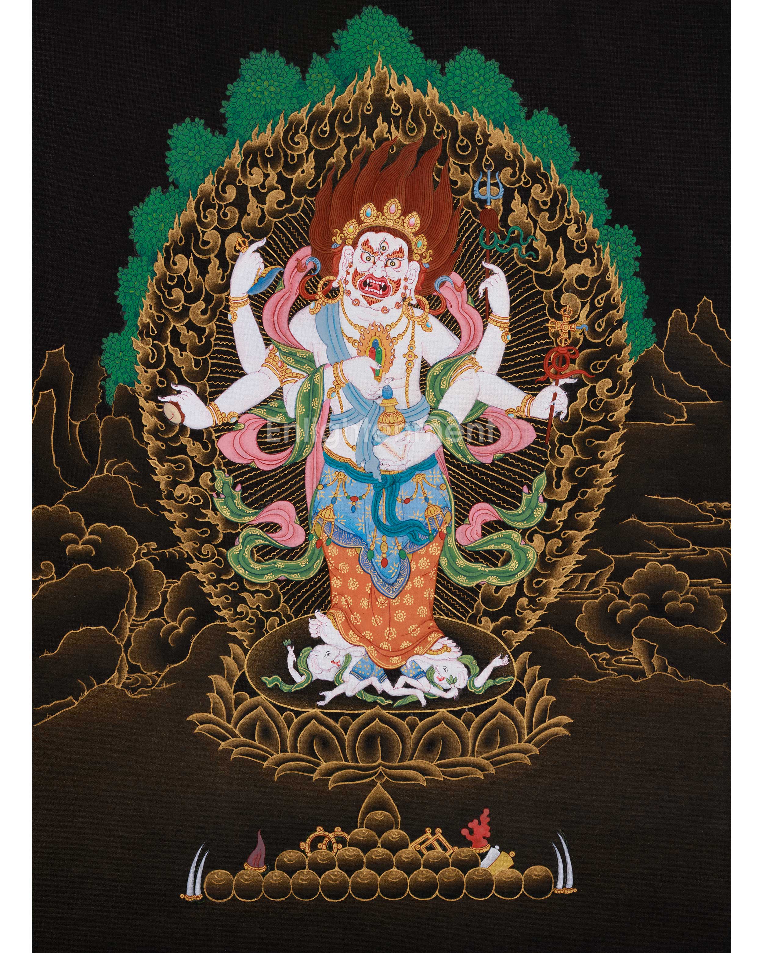 Traditional Thangka of White Mahakala