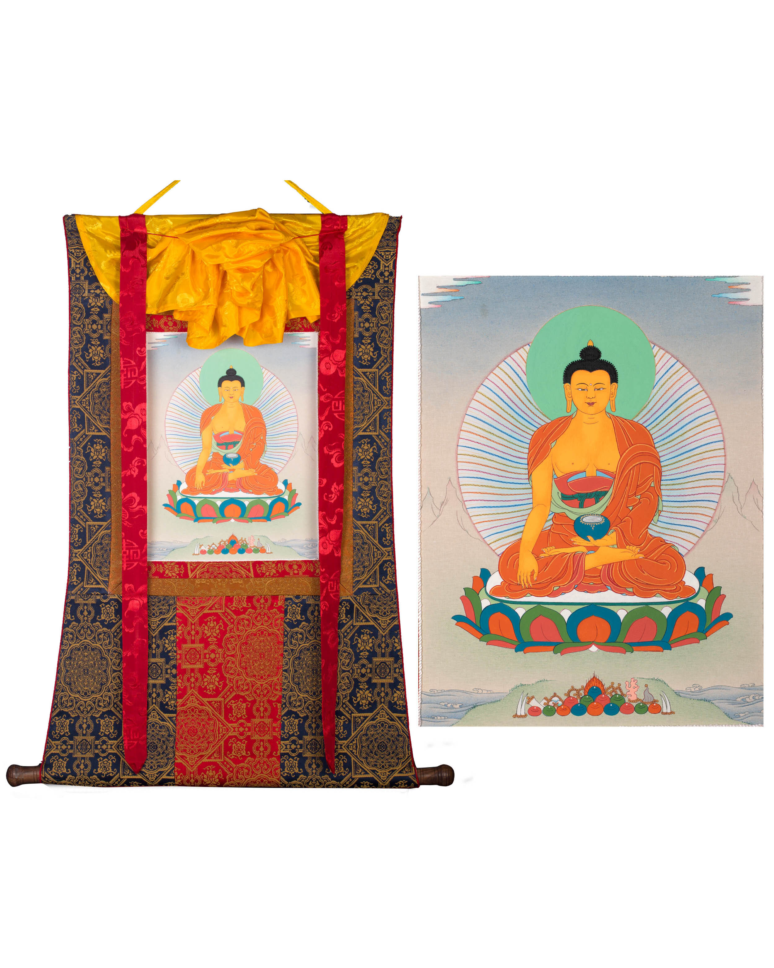 Shakyamuni Wall Scroll Painting | Buddha Brocade | Buddhist Thangka
