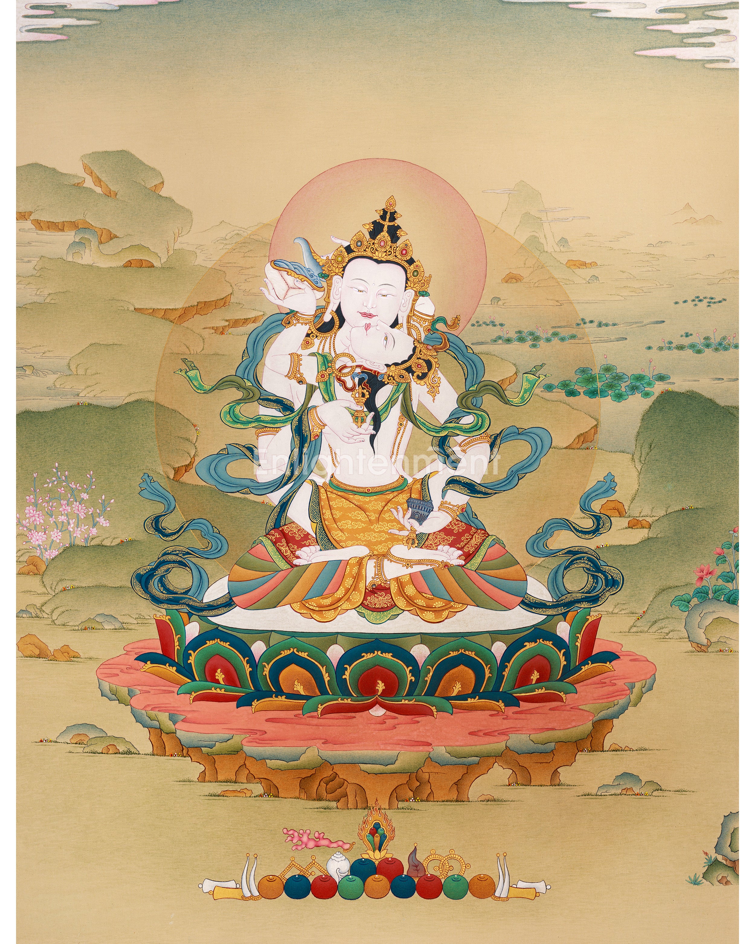 Hand-painted Vajrasattva, outlet Dhyani Buddha, Purification, Thangka Painting with Silk Brocade