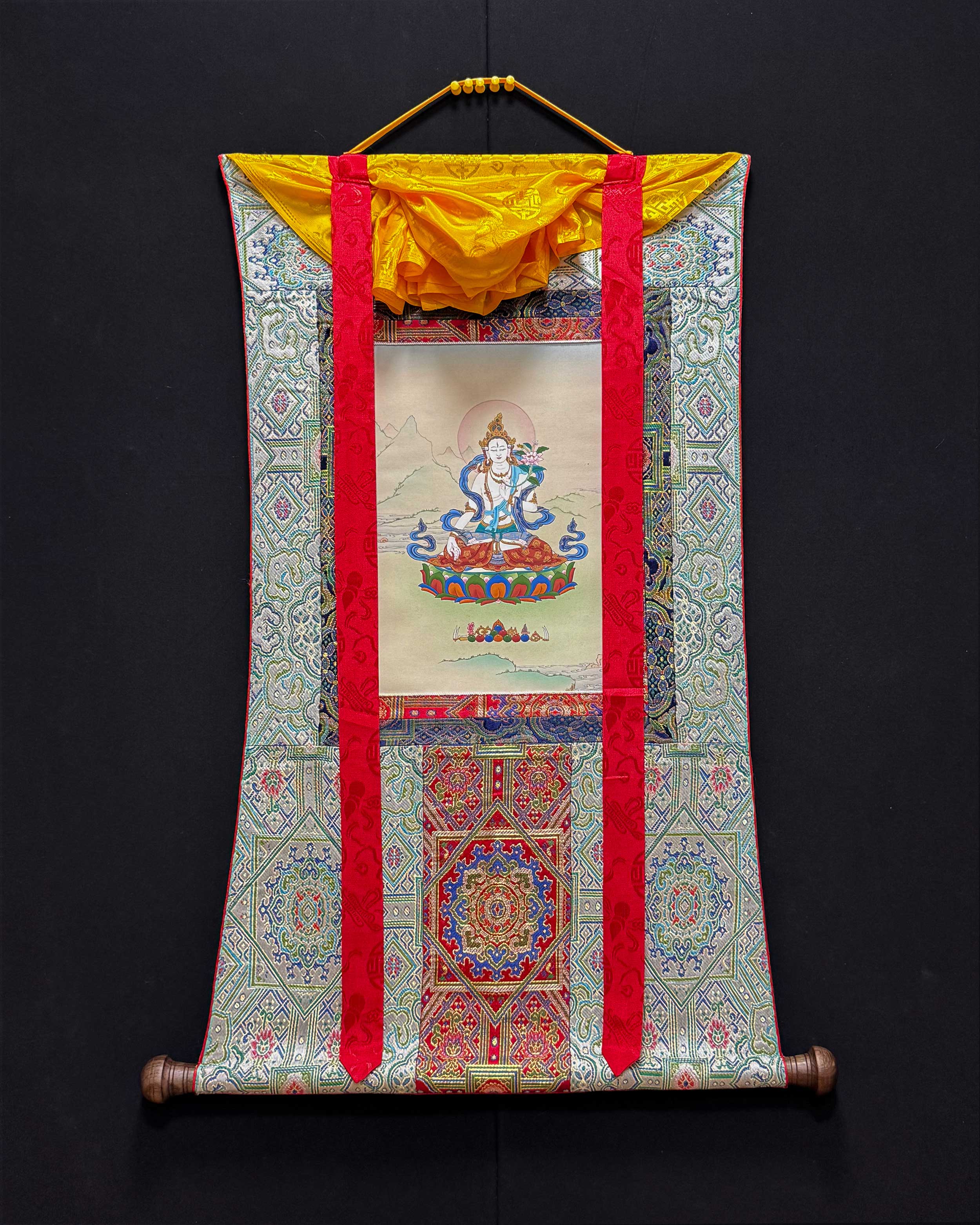 Peaceful White Tara Thangka | Seven-Eyed Goddess of Compassion and Longevity