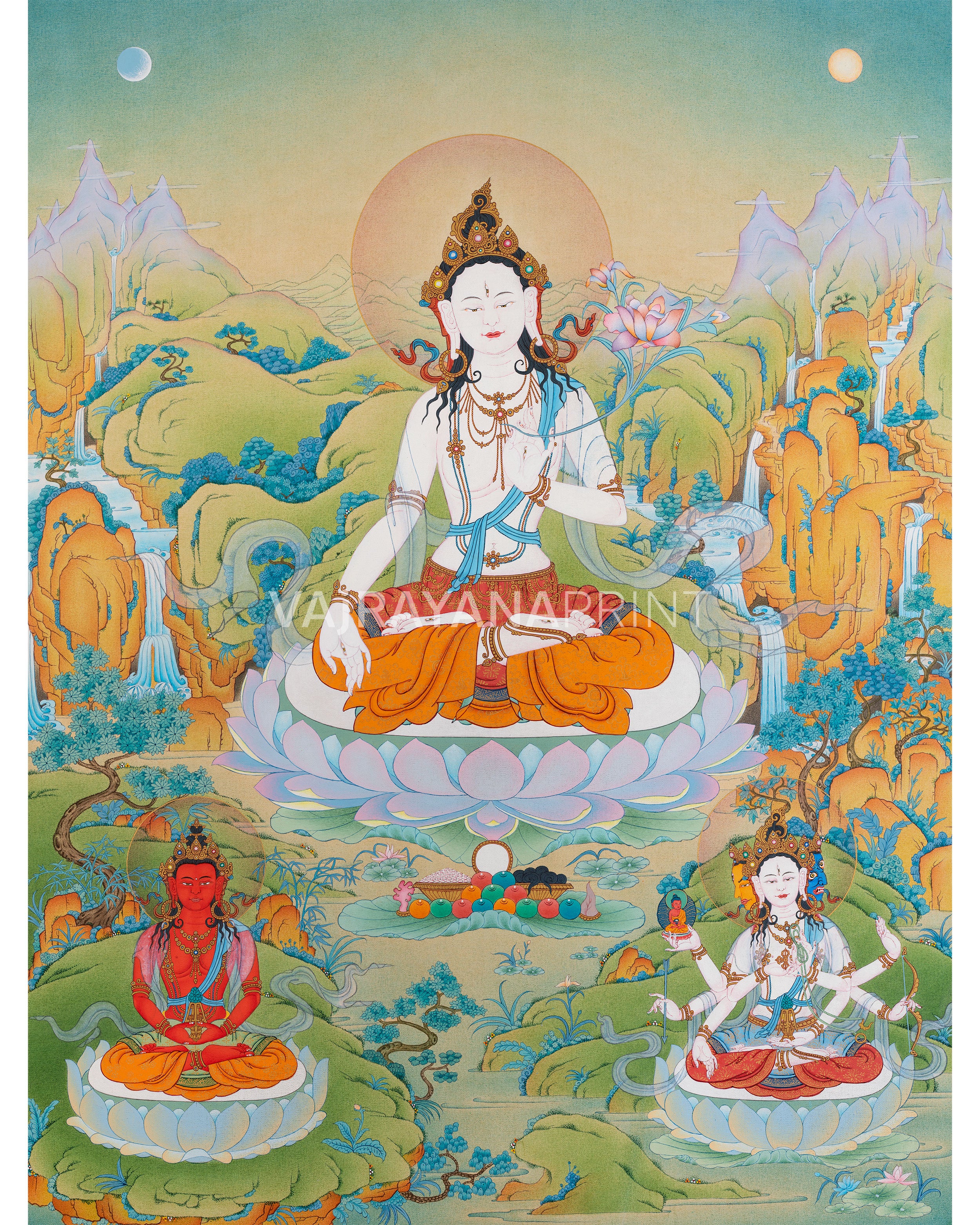 White Tara and Bodhisattvas Thangka Print