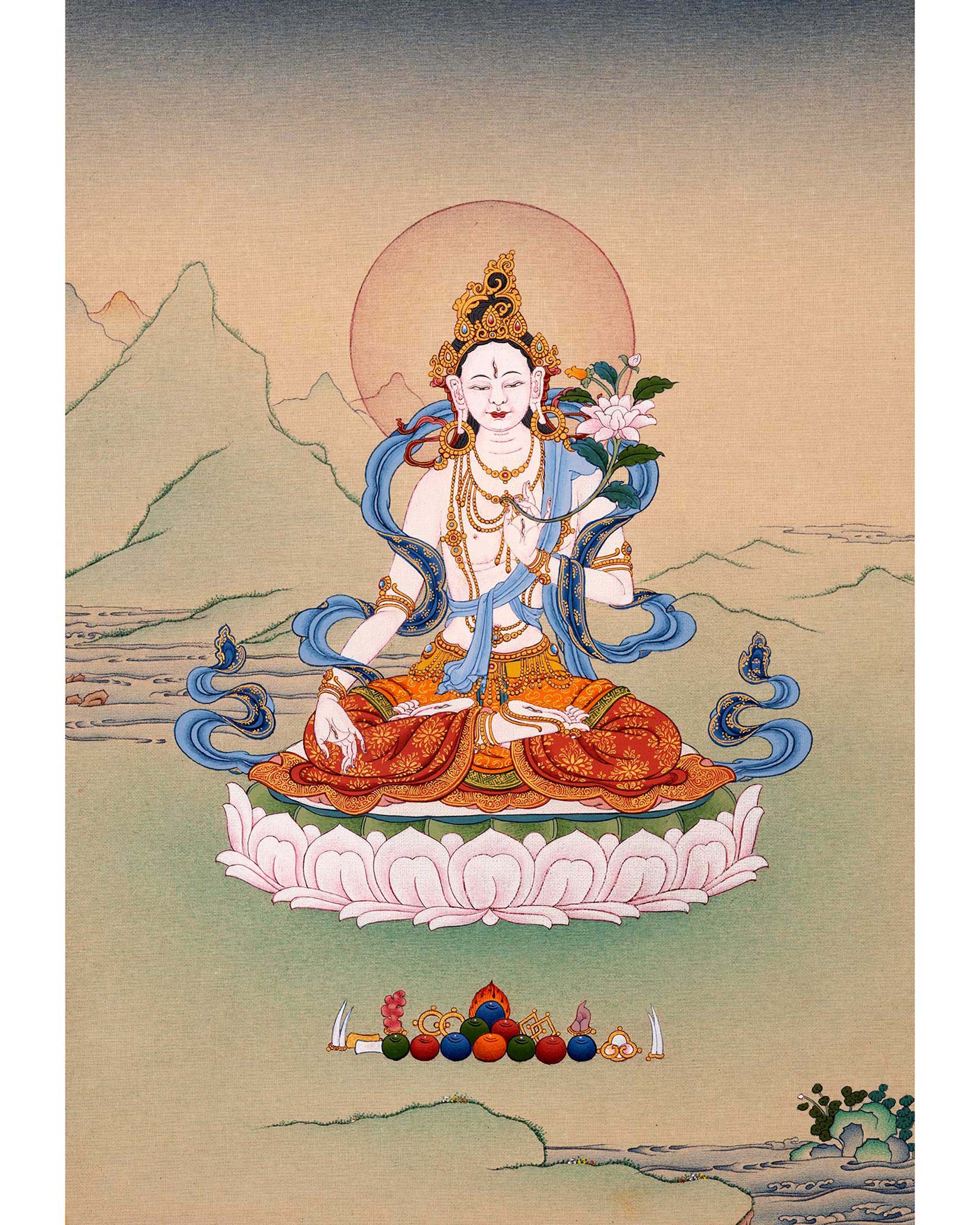 Tibetan White Tara Thangka | Traditional Tibetan Buddhist Art
