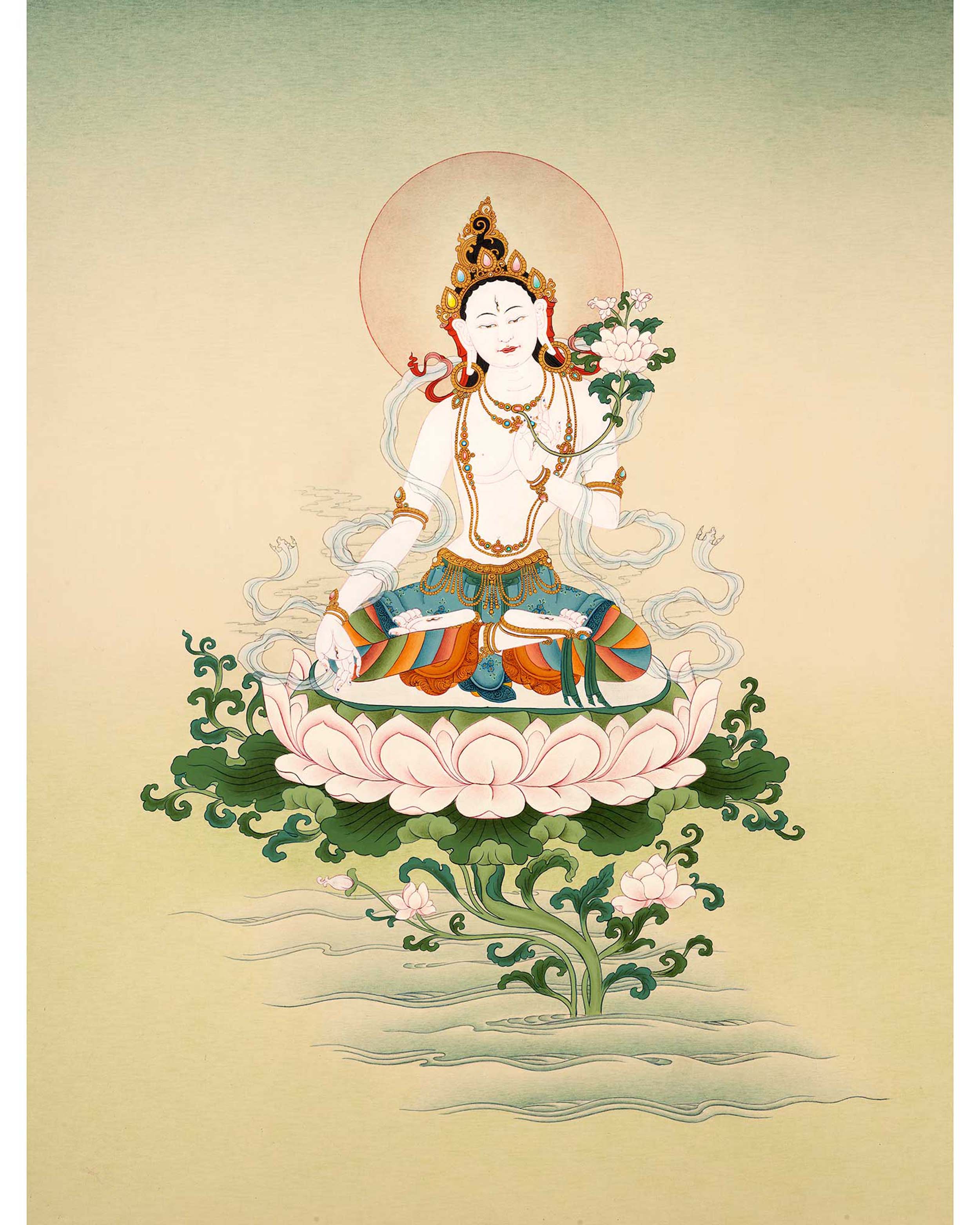 Karma Gadri Thangka of White Tara, Traditionally Hand painted Buddhist Art