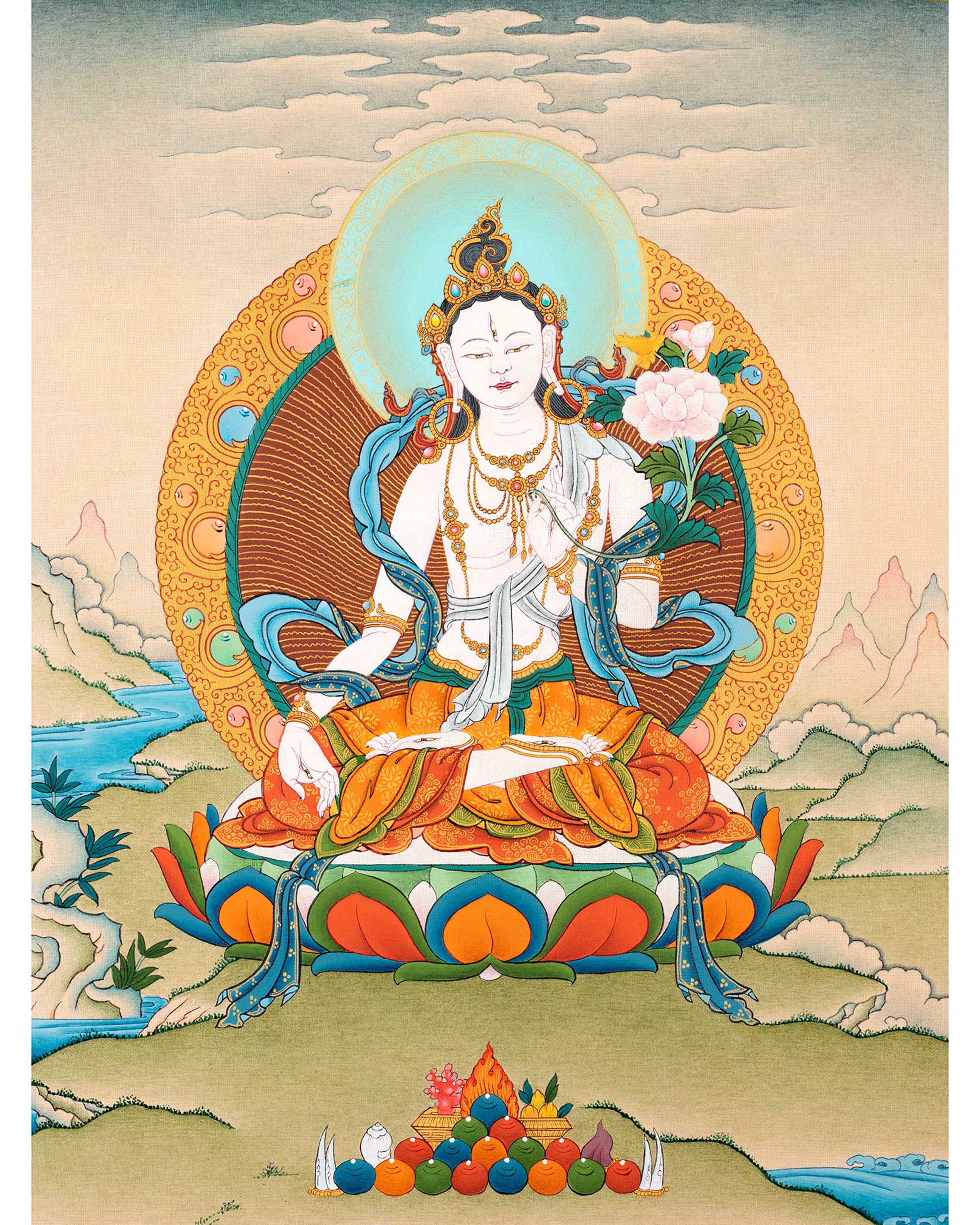 White Tara Practice Thangka | Tibetan 24K Gold Painting