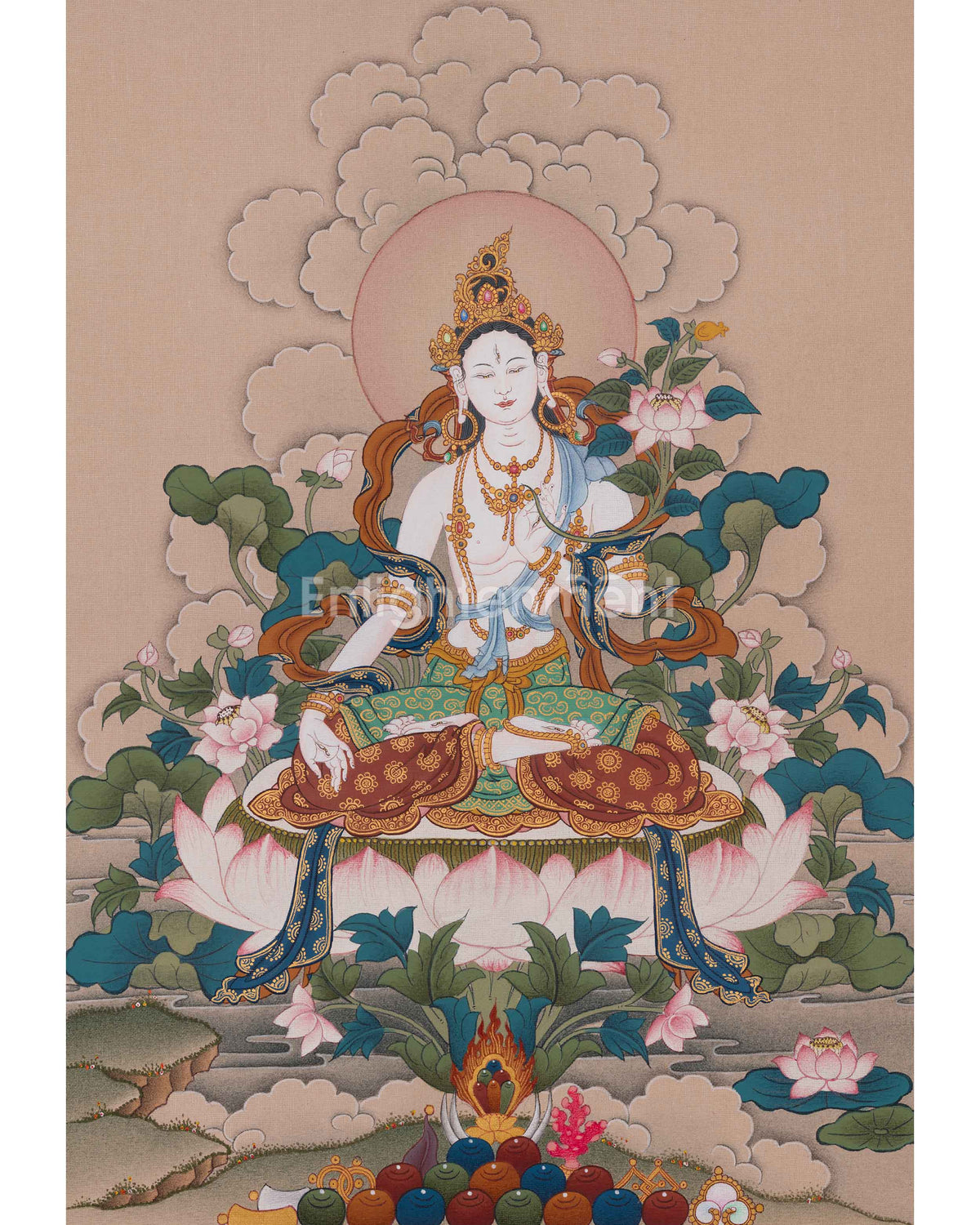 White Tara Hand-painted Thangka