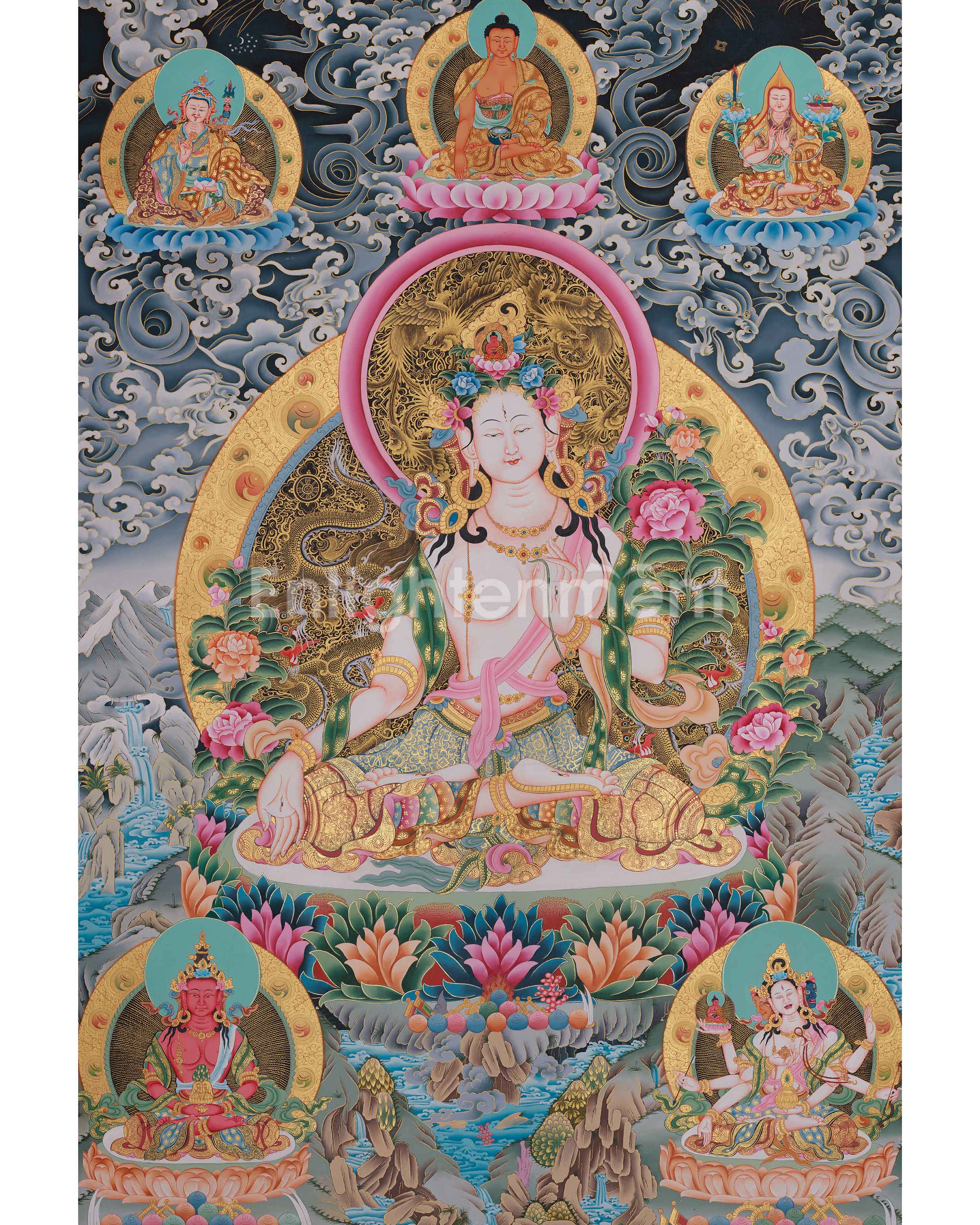 White Tara With Other Deities Thangka