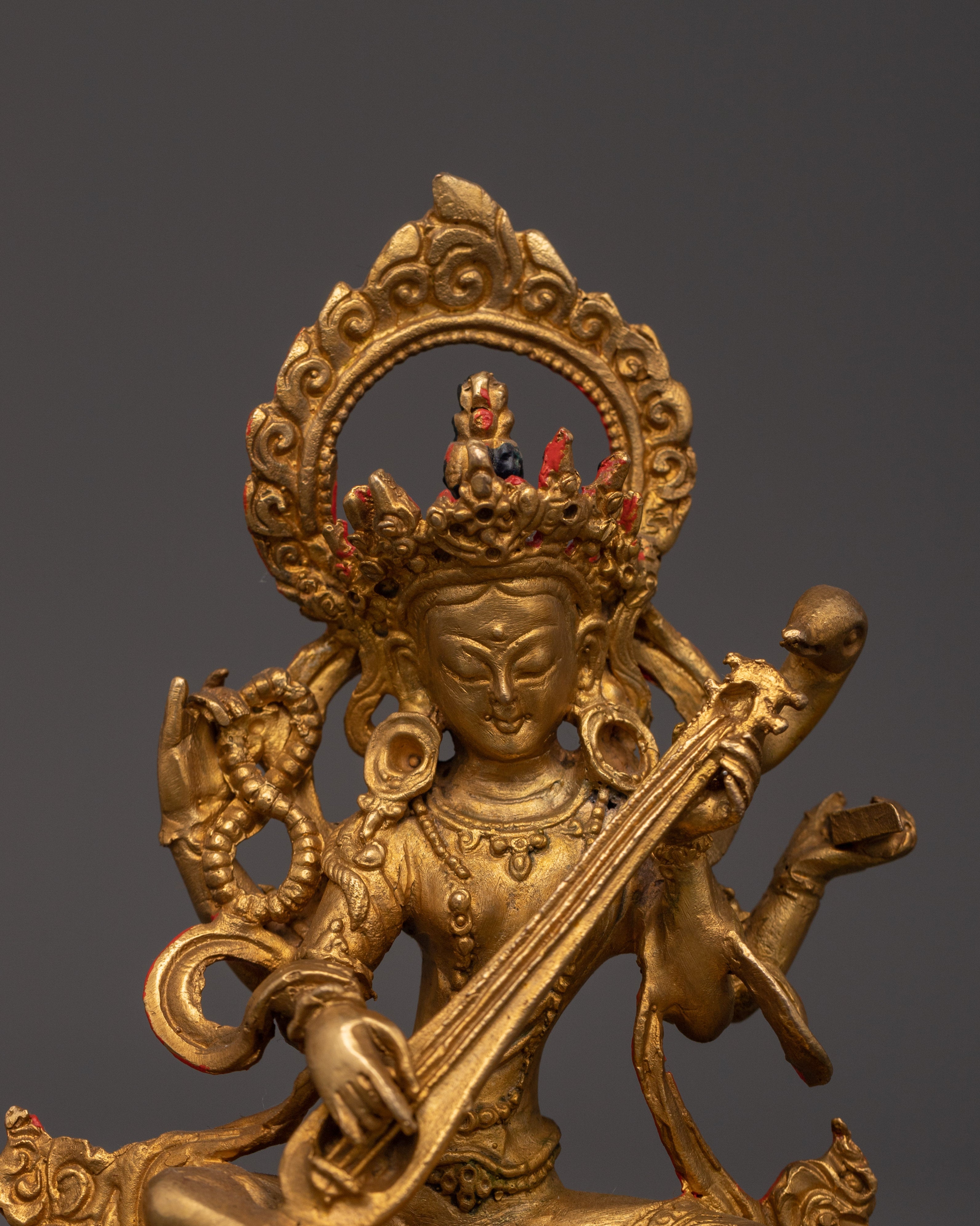 Gold Plated Saraswati Devi Statue | Goddess Idol of Wisdom, Purity & Knowledge