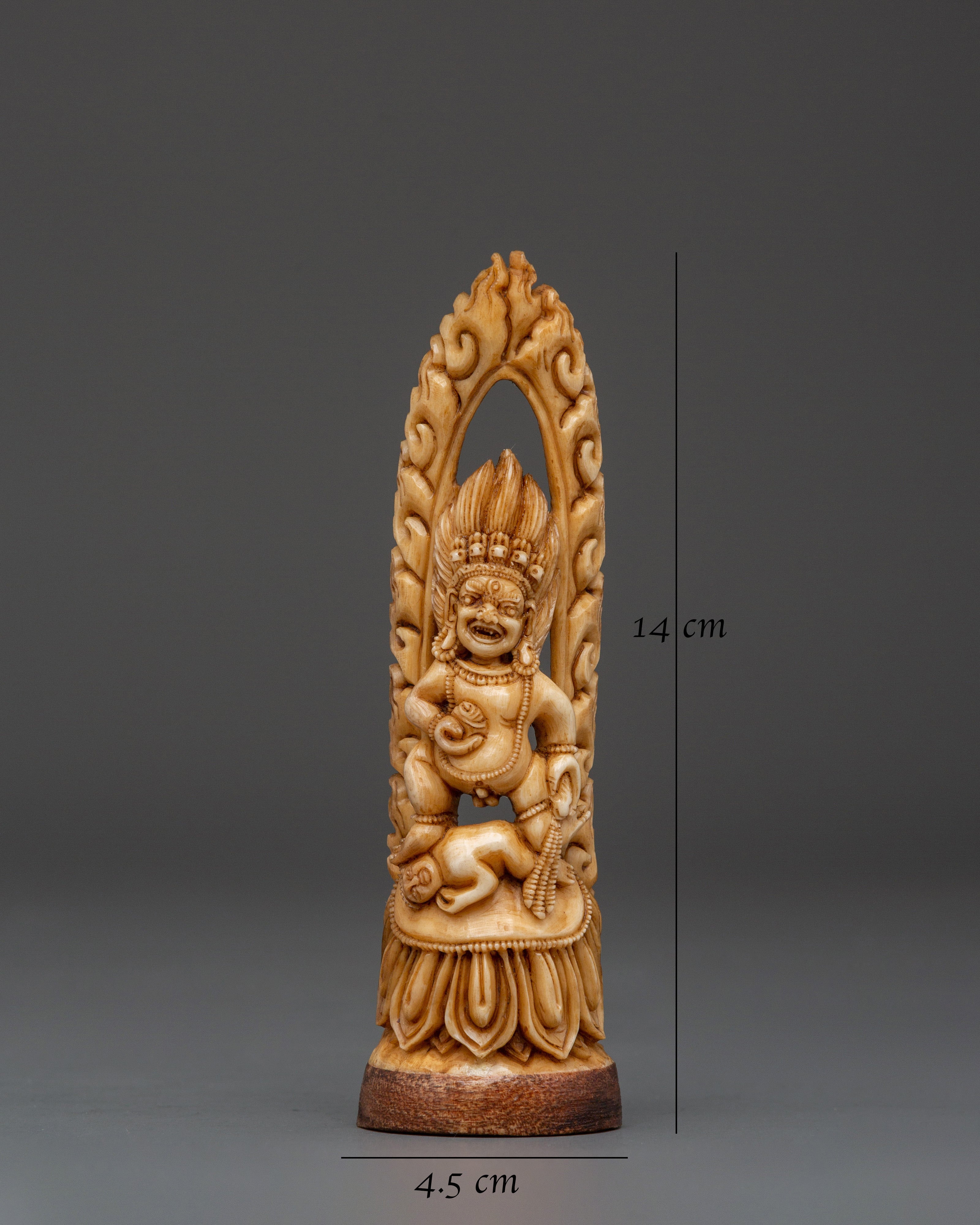 Handcarved Black Dzambhala Bone Statue | Deity of Wealth & Prosperity