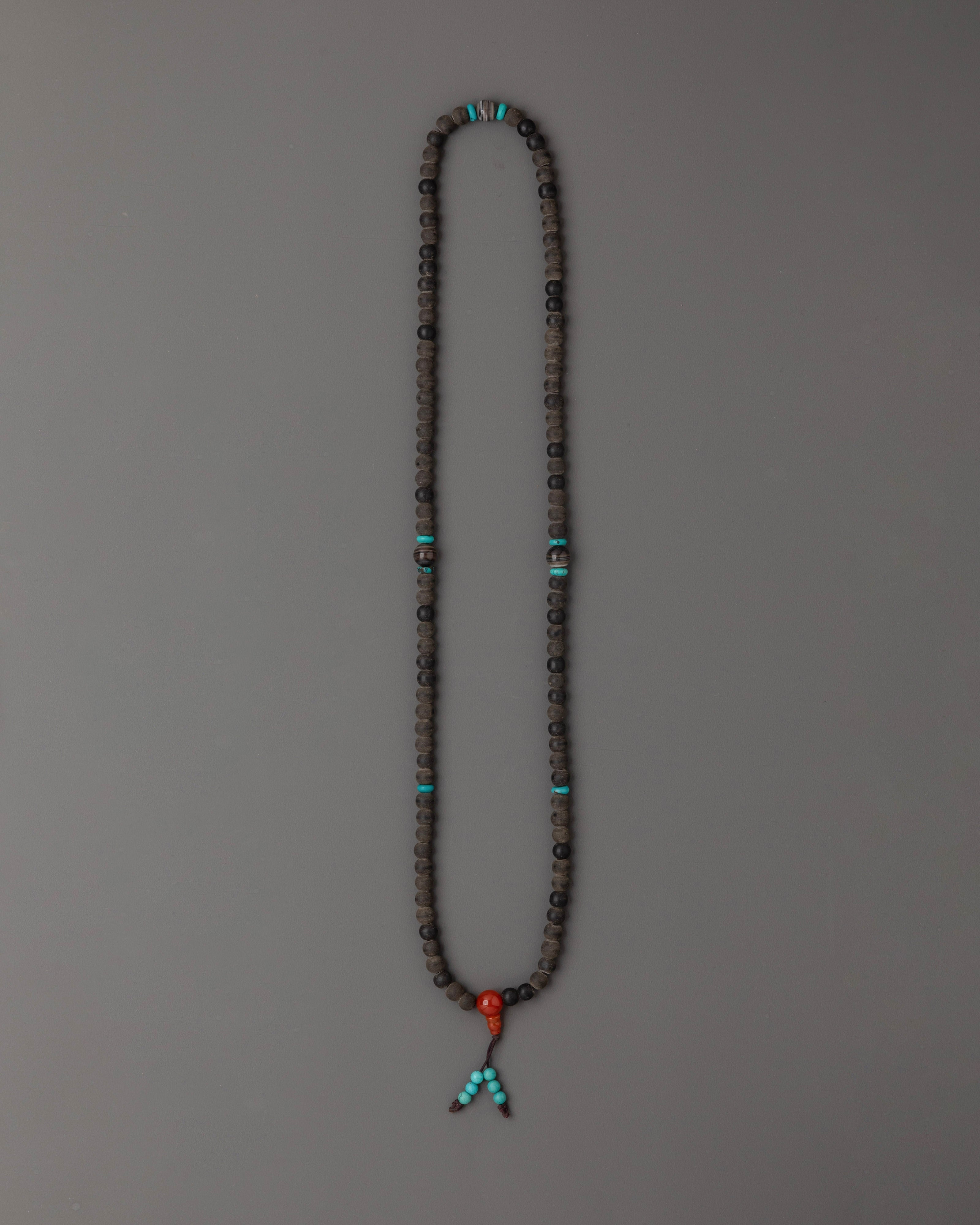 Handmade Spiritual Mala Necklace | Black Stone, Coral for Mindfulness