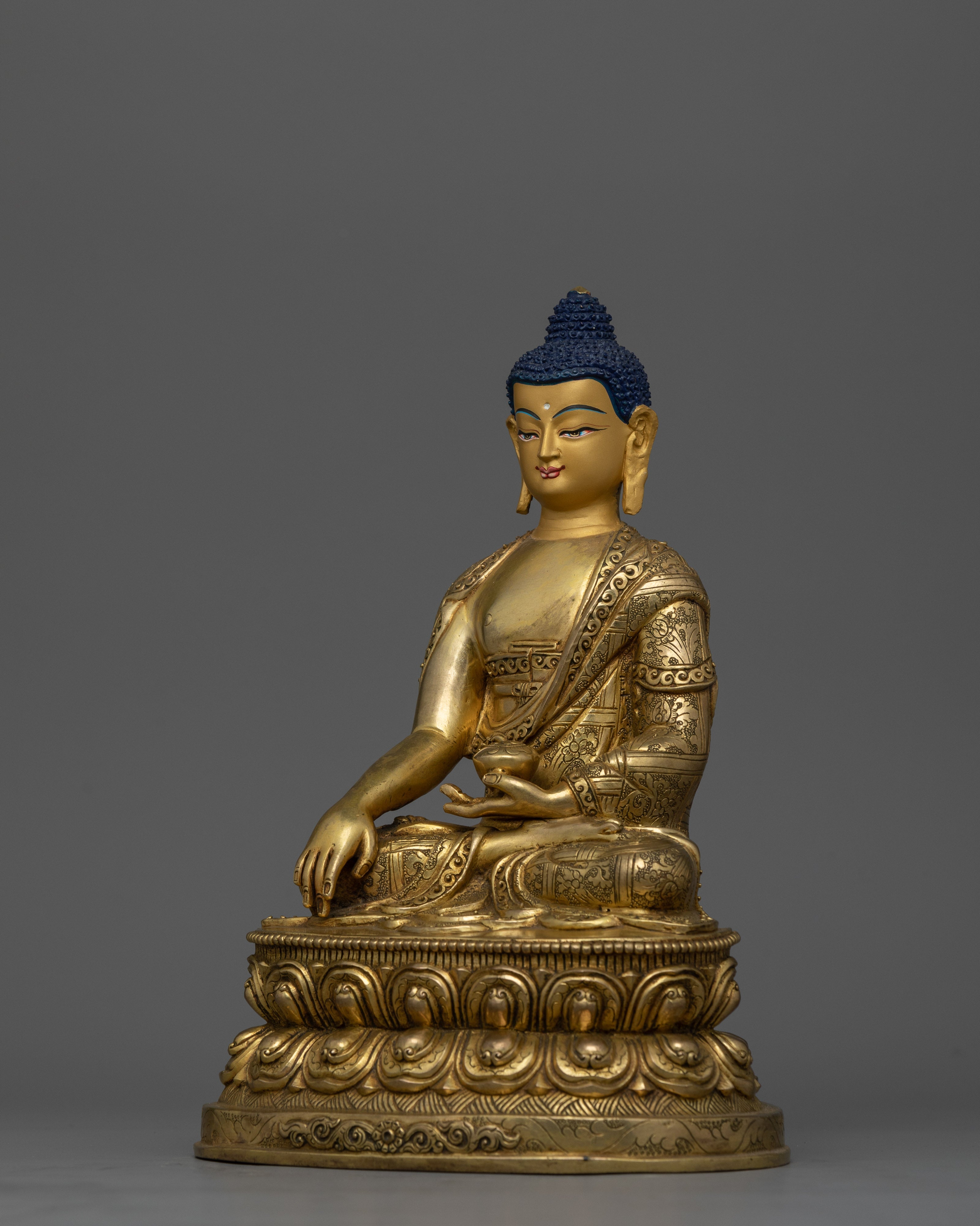 Handcrafted Shakyamuni Buddha Sacred Statue | 24K Gold Gilded Copper Art