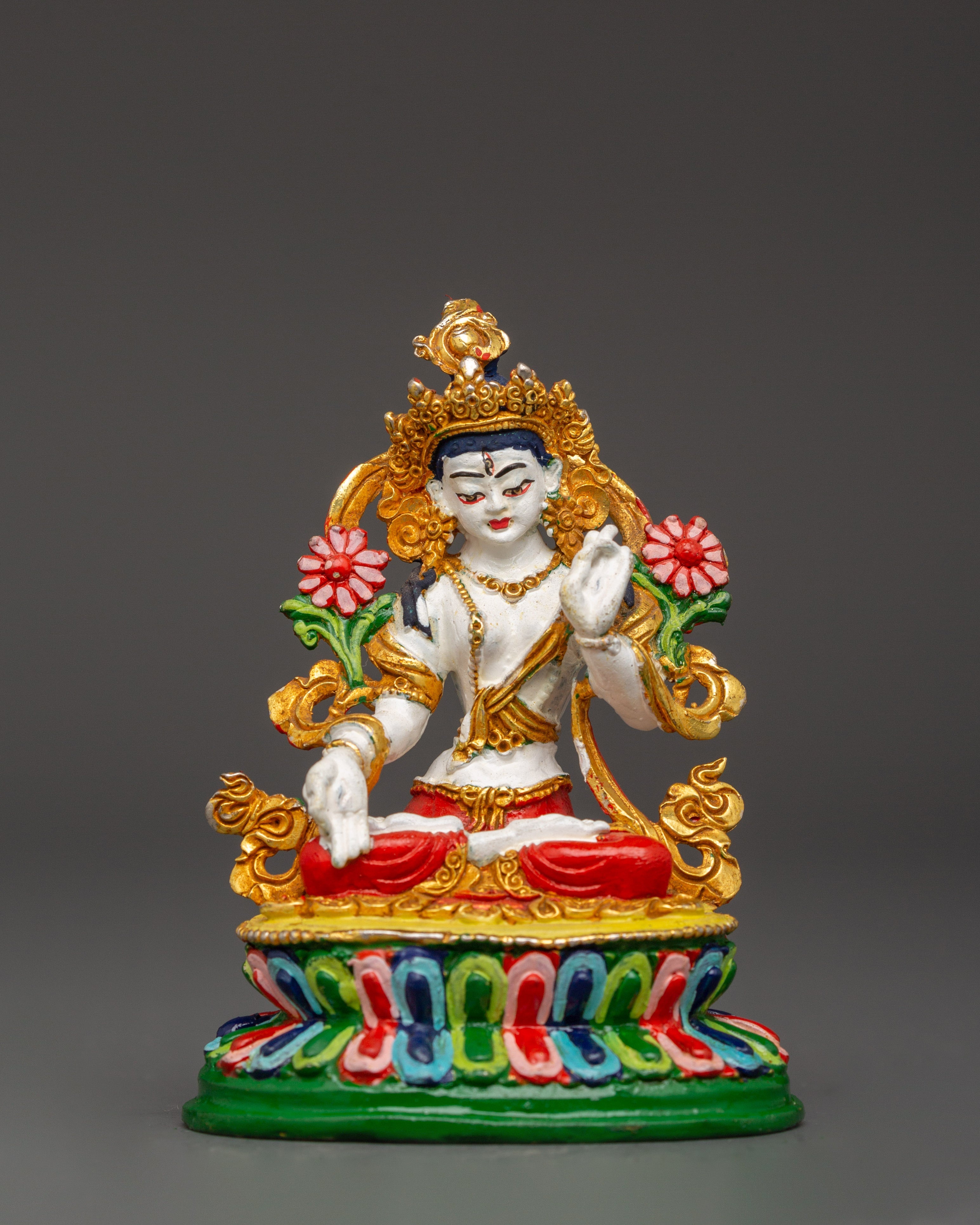 Gold Plated White Tara Statue | Home Decor
