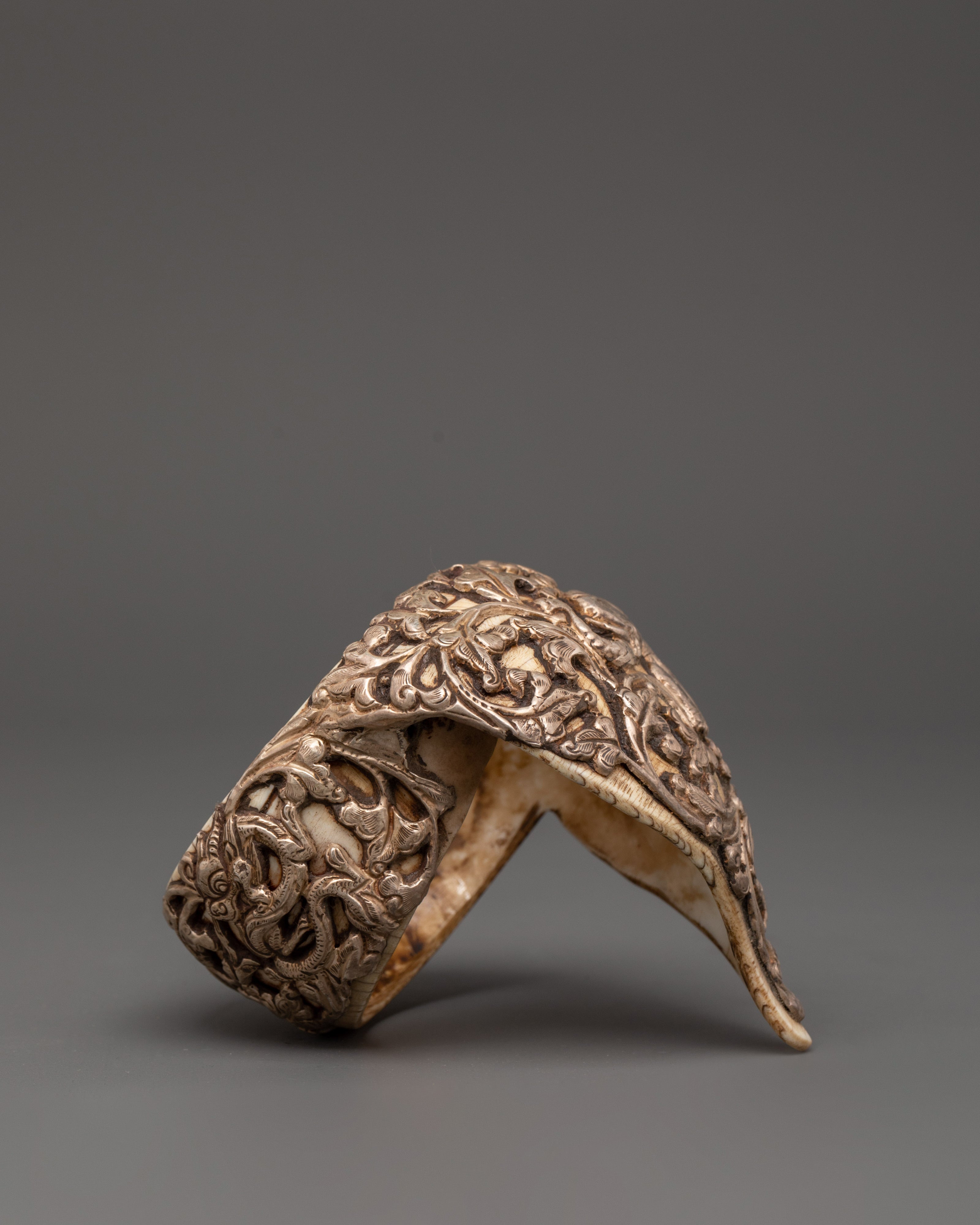 Elephant Carved Conch Shell Bangle | Himalayan Sacred Jewelry