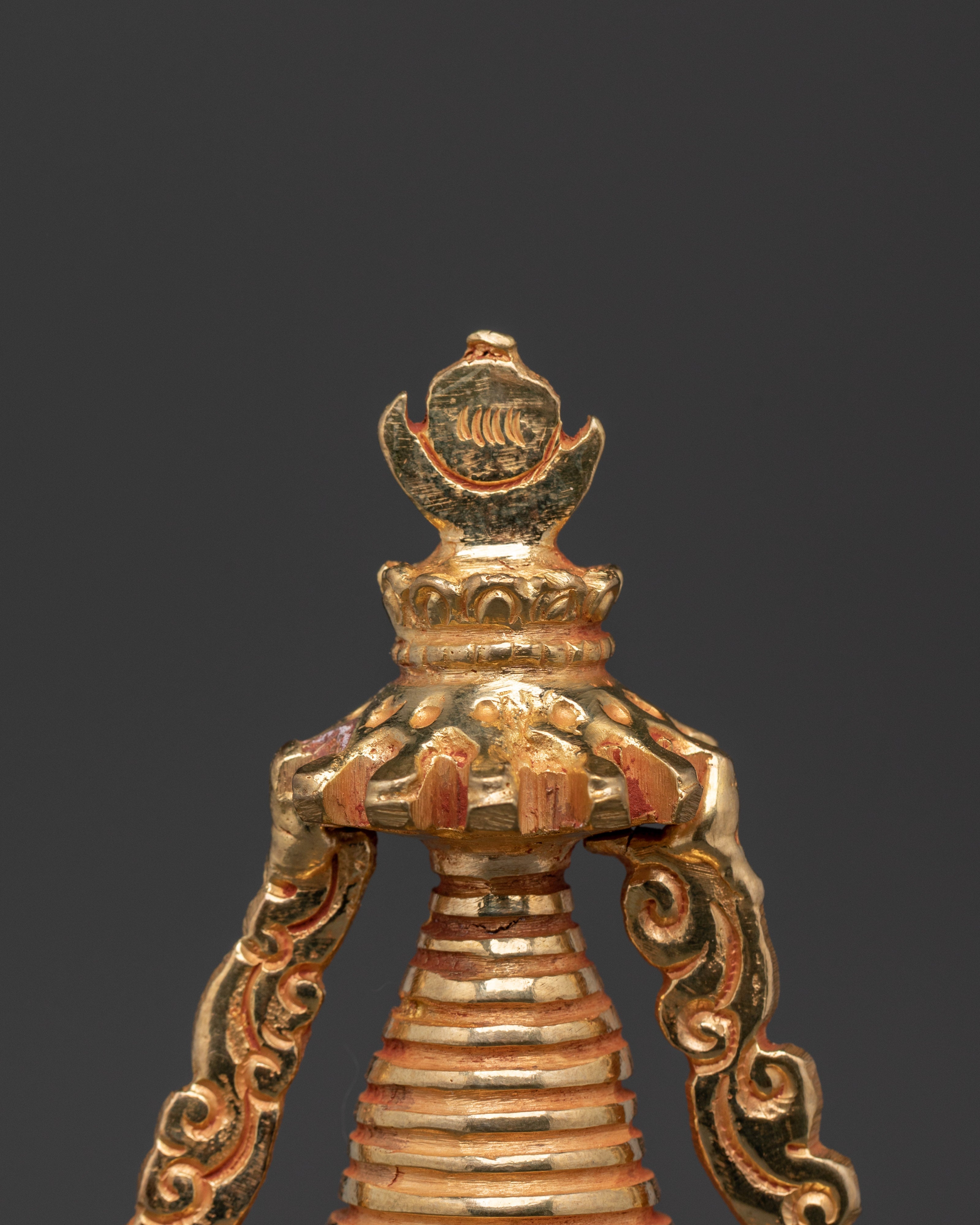 Handcrafted Tibetan Pagoda Sculpture | Gold-Plated Copper Stupa