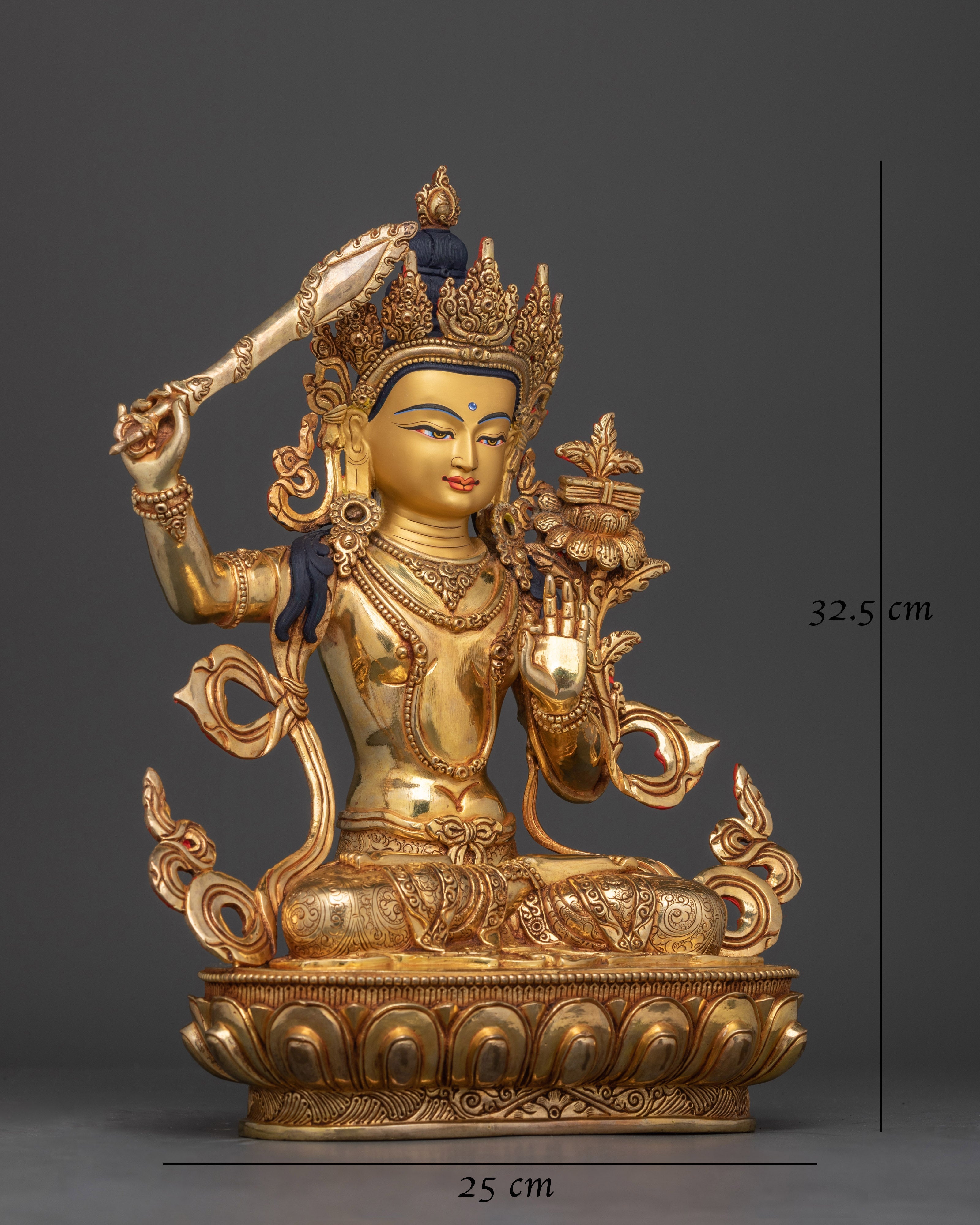 Manjushri Handmade Gold Gilded Statue | Embodiment of Wisdom